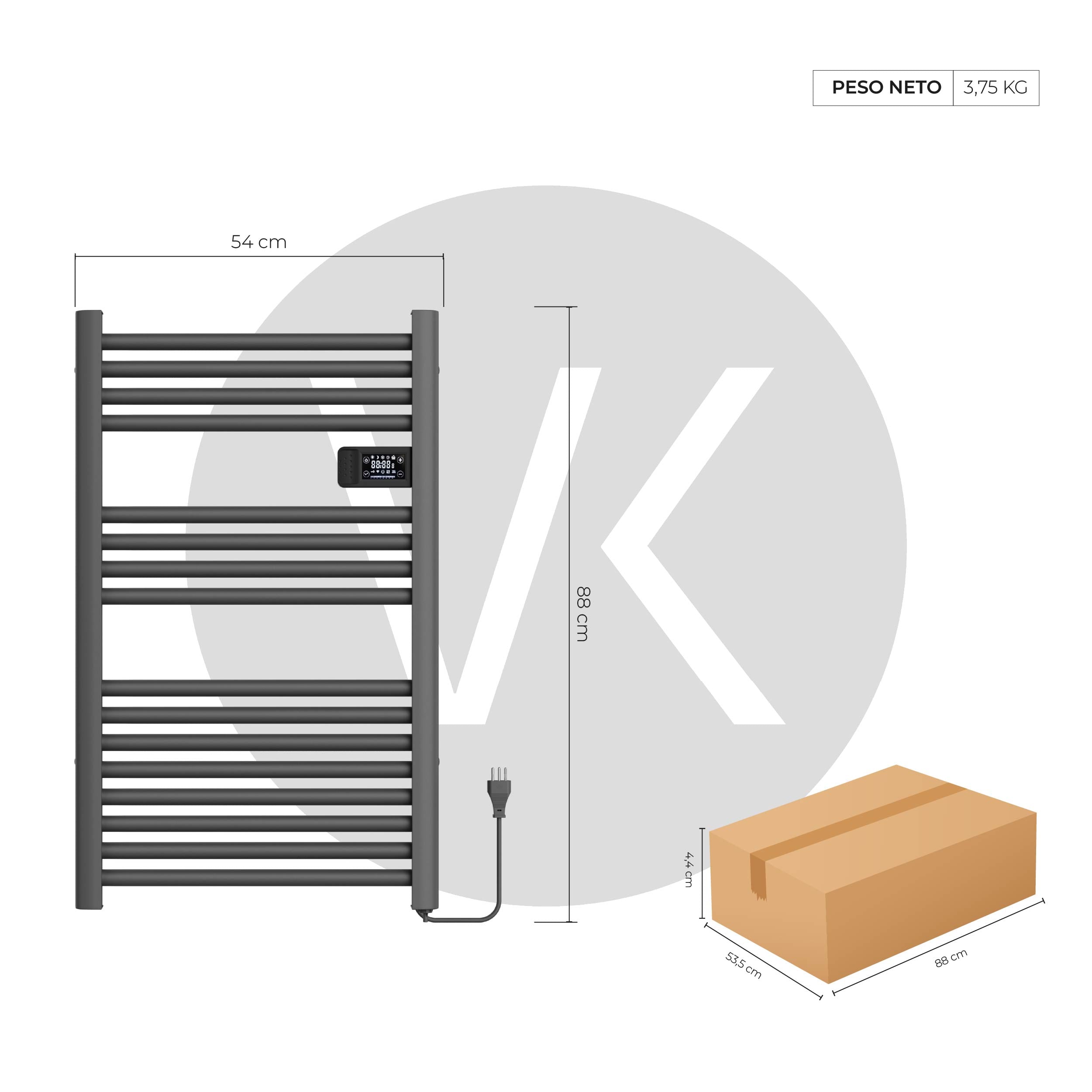 Calefactor Secador de Toallas Eléctrico para Baño Programable 500 w Mural 88x54 cm Vesubio Gris Grafito