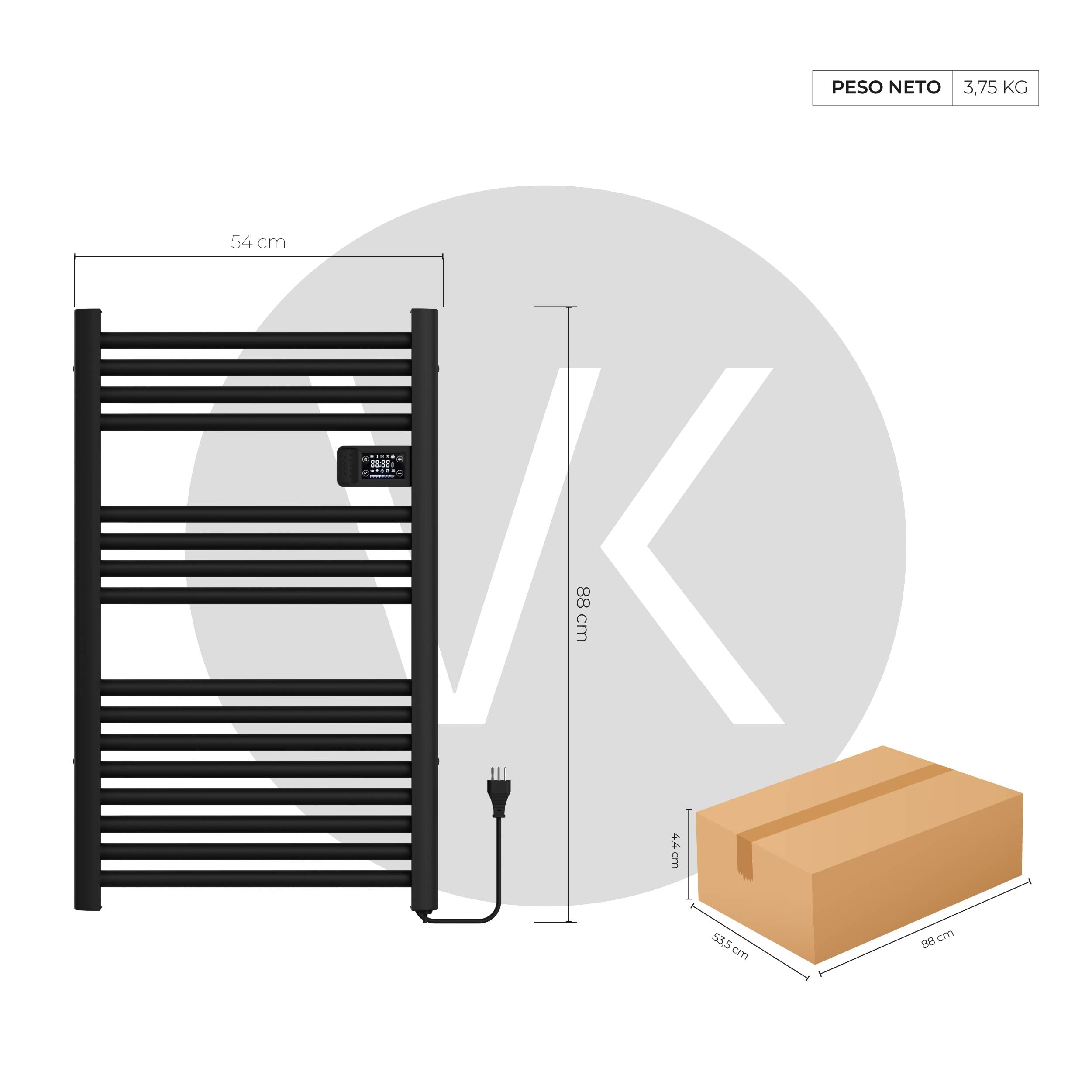 Calefactor Secador de Toallas Eléctrico para Baño Programable 500 w Mural 88x54 cm Vesubio Negro