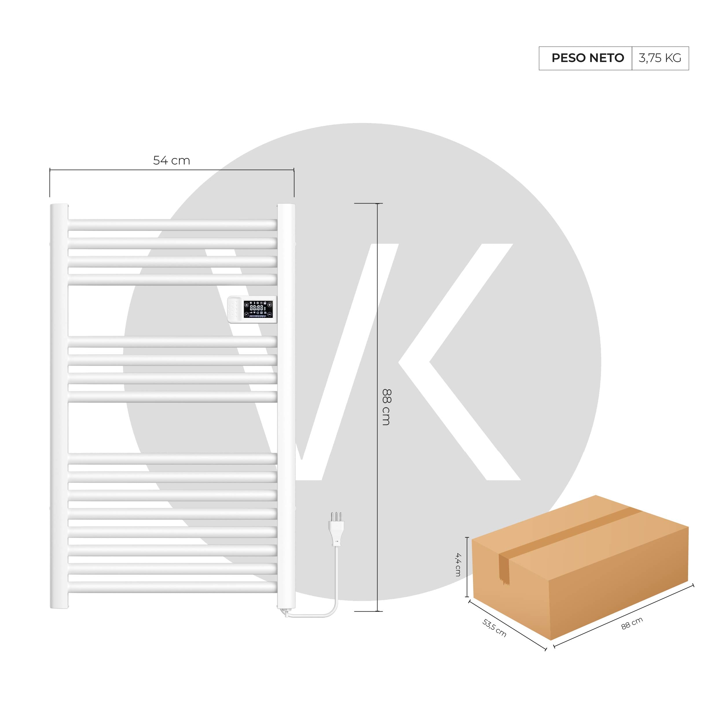 Calefactor Secador de Toallas Eléctrico para Baño Programable 500 w Mural 88x54 cm Vesubio Blanco
