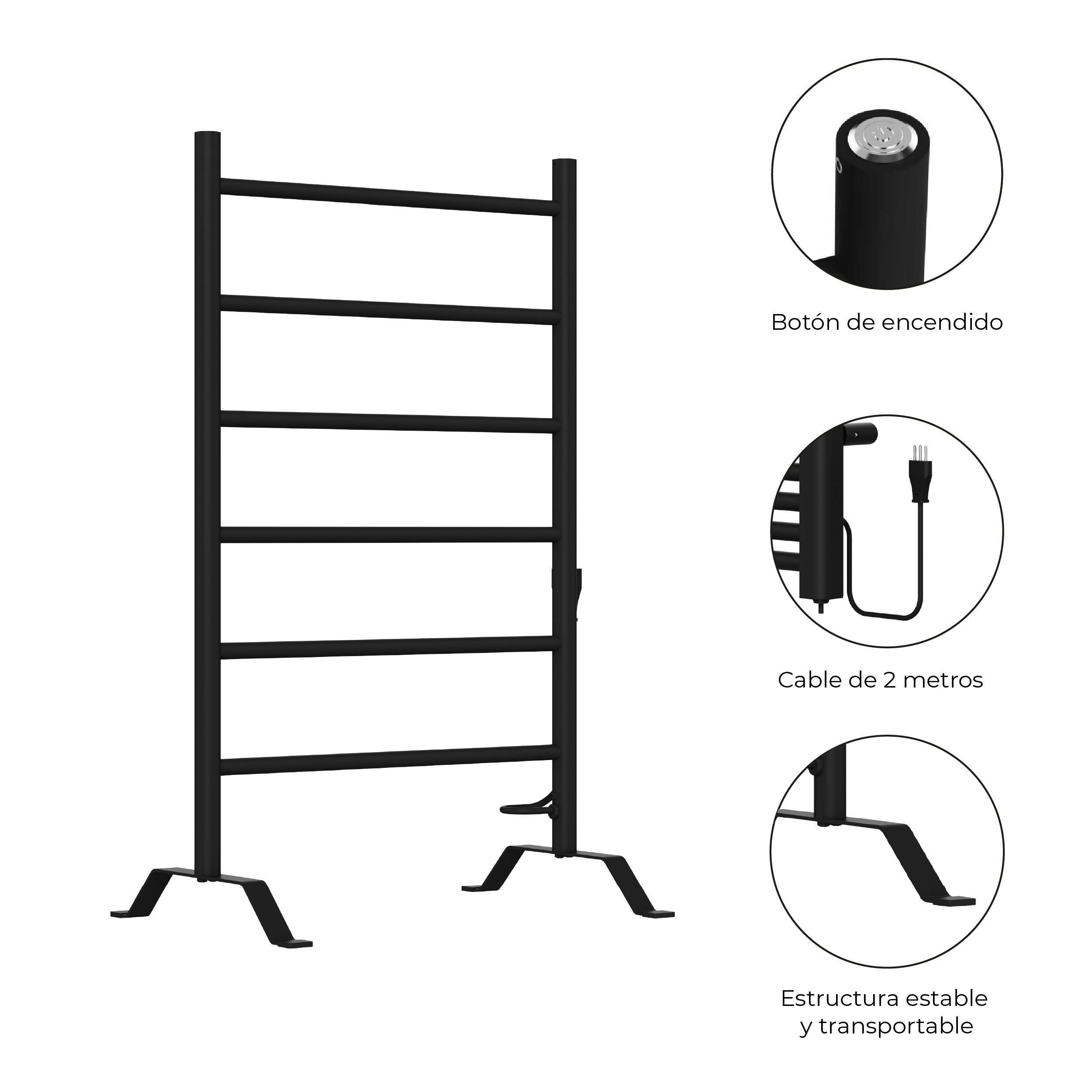 Calefactor Secador de Toallas Eléctrico para Baño 80W Pedestal 70x45 cm Vico Negro