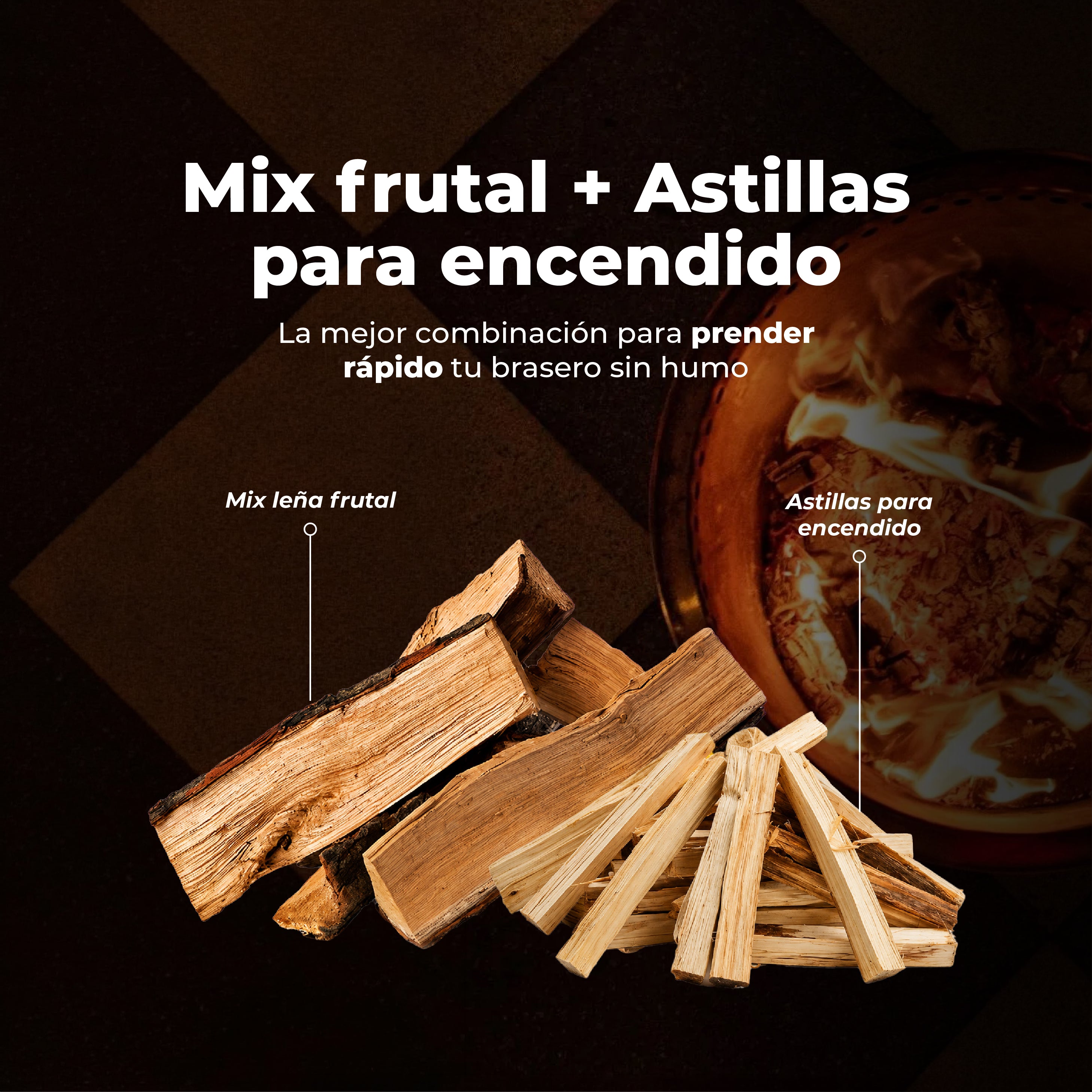 Saco de Leña 10 Kilos Mix Frutales + Astillas de Encendido
