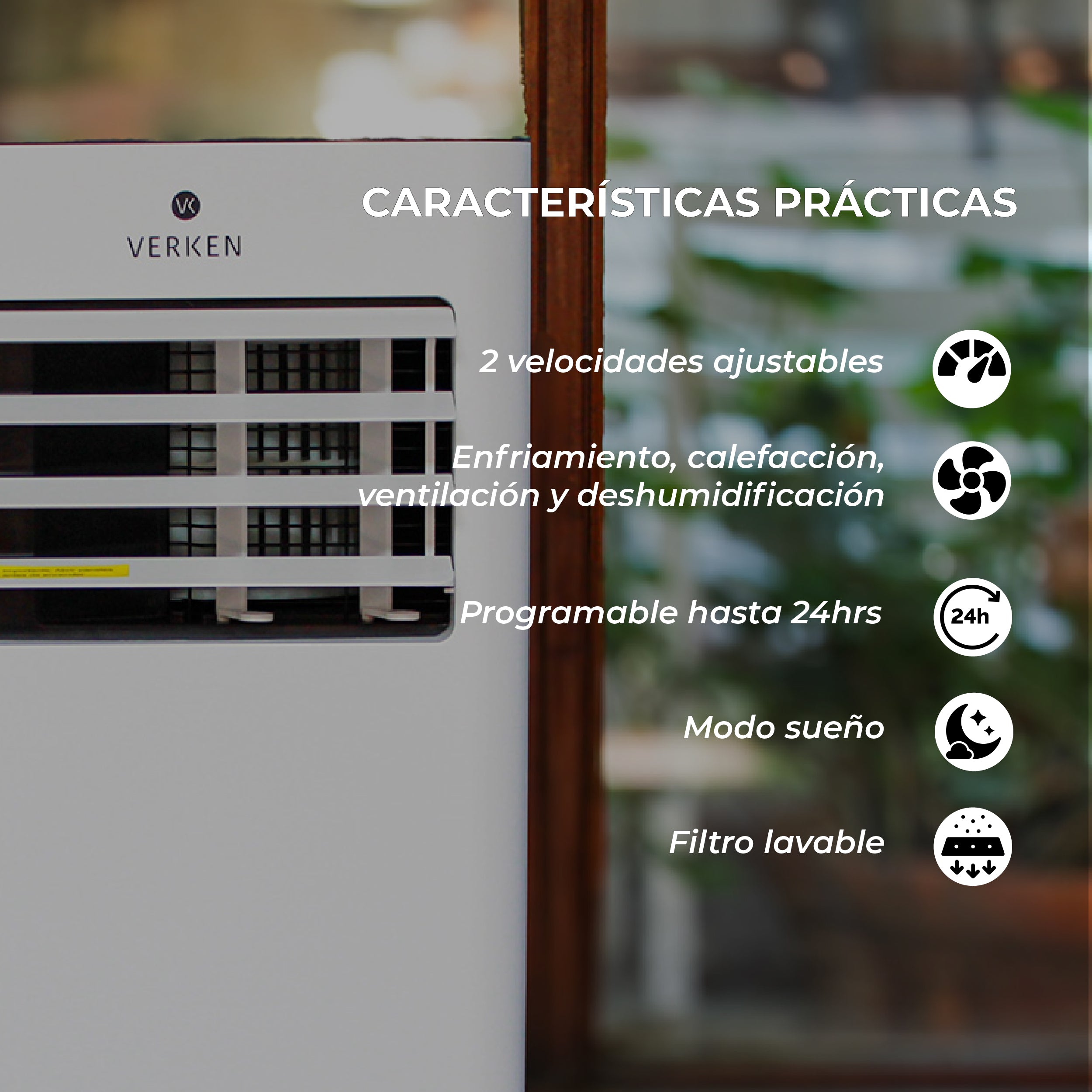 Aire Acondicionado Portátil Calefactor 4 en 1 - 9.000 BTU Frio / Calor Zermatt + Kit Ventana Corrediza 1,76 mt