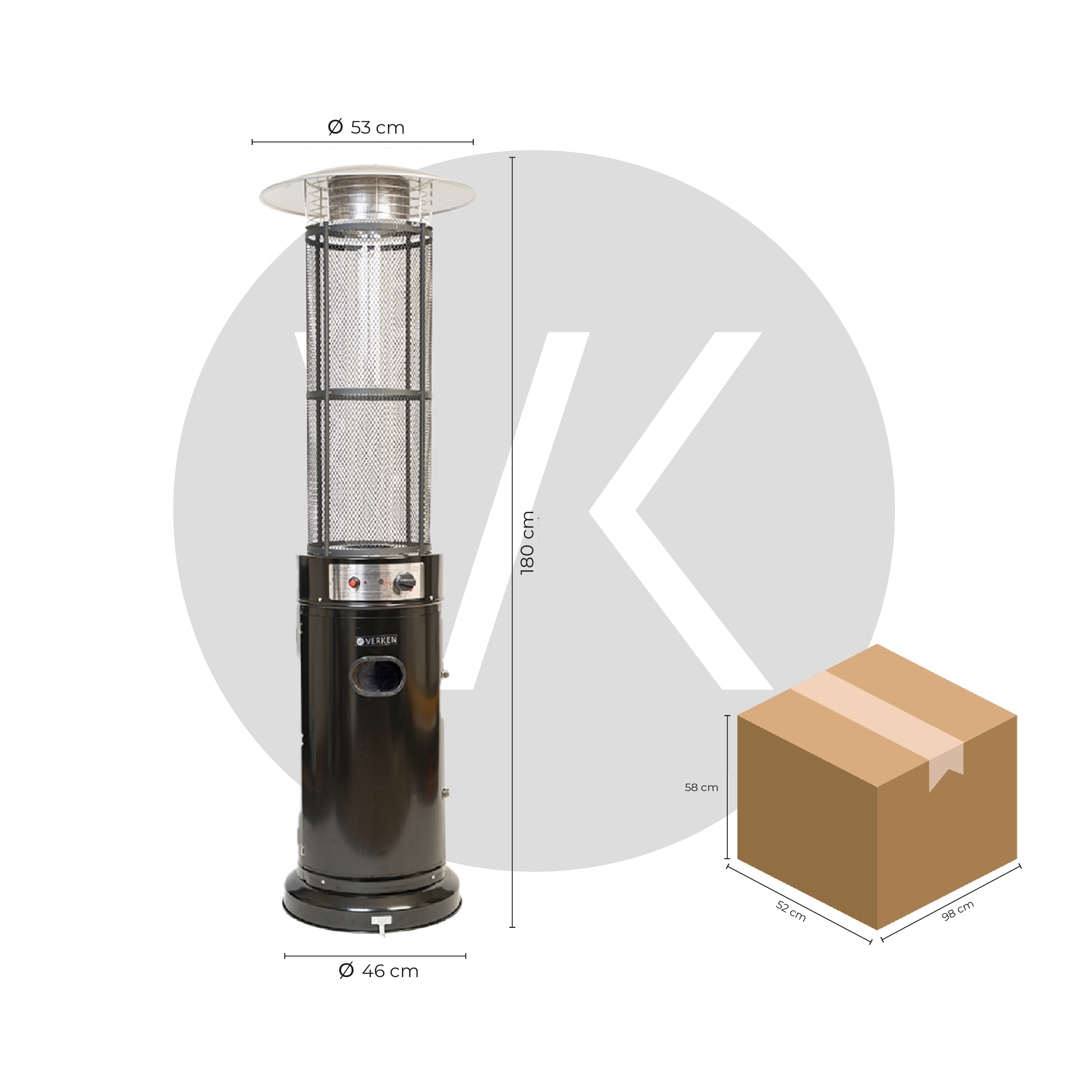 Estufa Exterior Gas Mork - Negro | Calefactor Gas para Terrazas y Patios