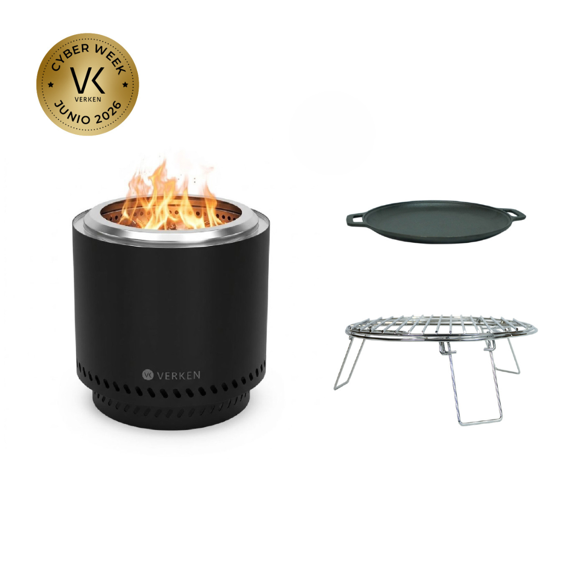 Pack Parrillero Brasero sin Humo L 50 cm Negro + Accesorios