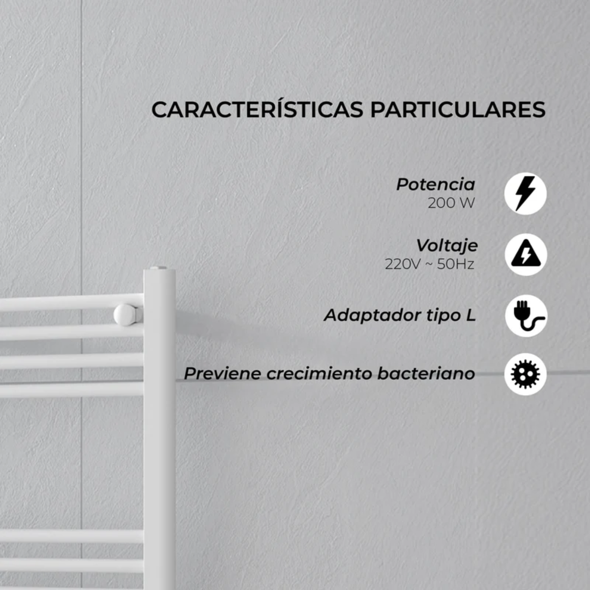 Calefactor Secador de Toallas Eléctrico para Baño 200W Mural 60x50 cm Lipari