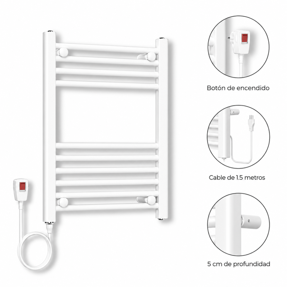 Calefactor Secador de Toallas Eléctrico para Baño 200W Mural 60x50 cm Lipari