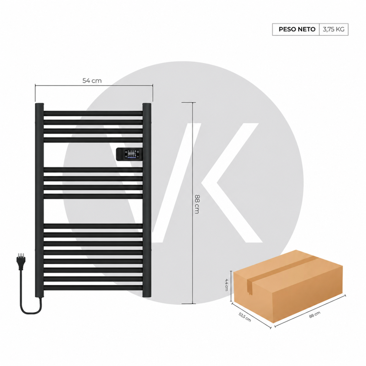Calefactor Secador de Toallas Eléctrico para Baño Programable 500 w Mural 88x54 cm Vesubio Negro