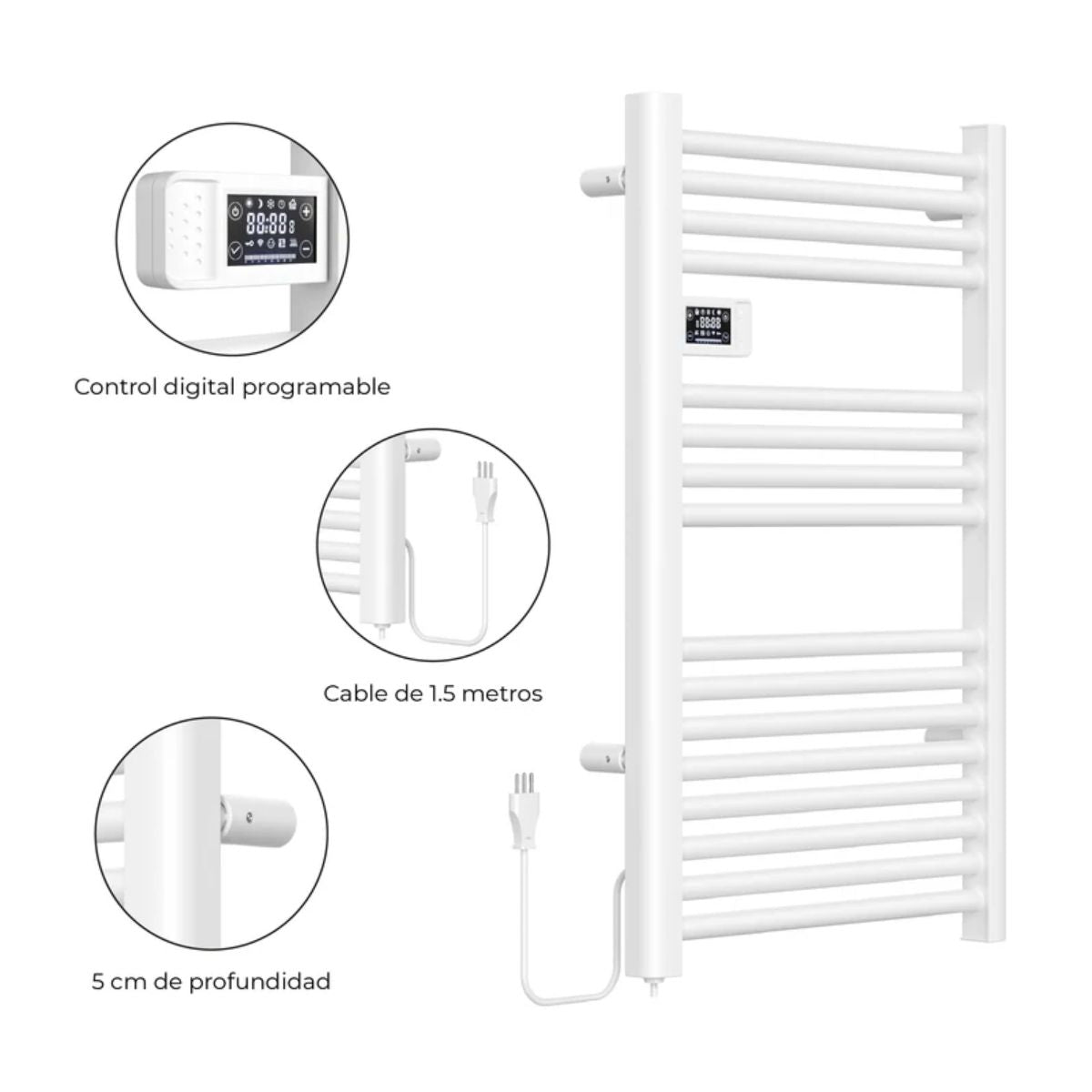 Calefactor Secador de Toallas WIFI Programable 500W Mural 88x54 cm Viglio Blanco