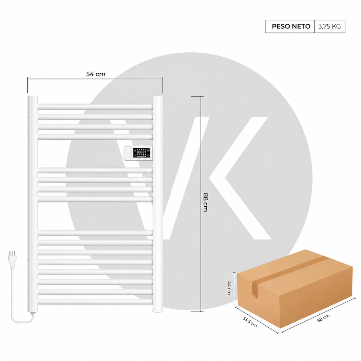 Calefactor Secador de Toallas Eléctrico para Baño Programable 500 w Mural 88x54 cm Vesubio Blanco