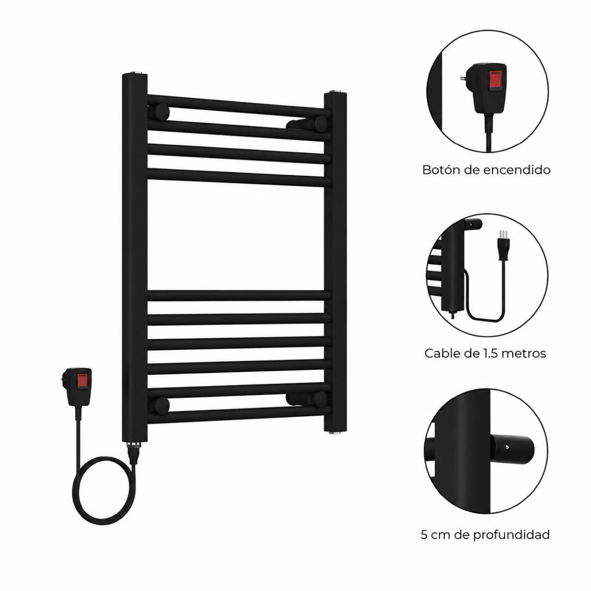 Calefactor Secador de Toallas Eléctrico para Baño 200W Mural 60x50 cm Lipari