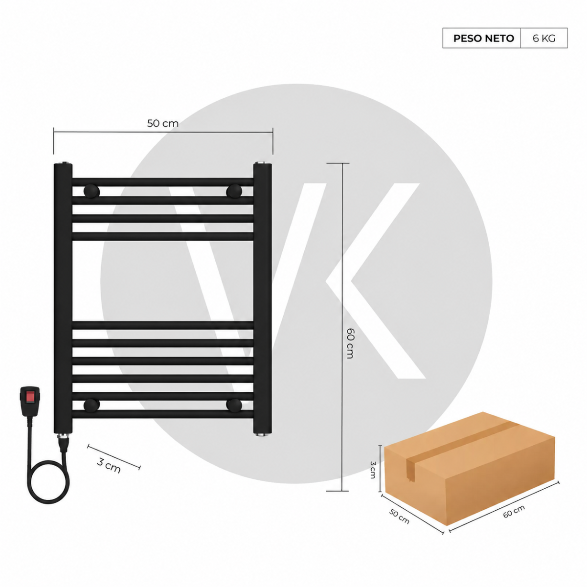 Calefactor Secador de Toallas Eléctrico para Baño 200W Mural 60x50 cm Lipari