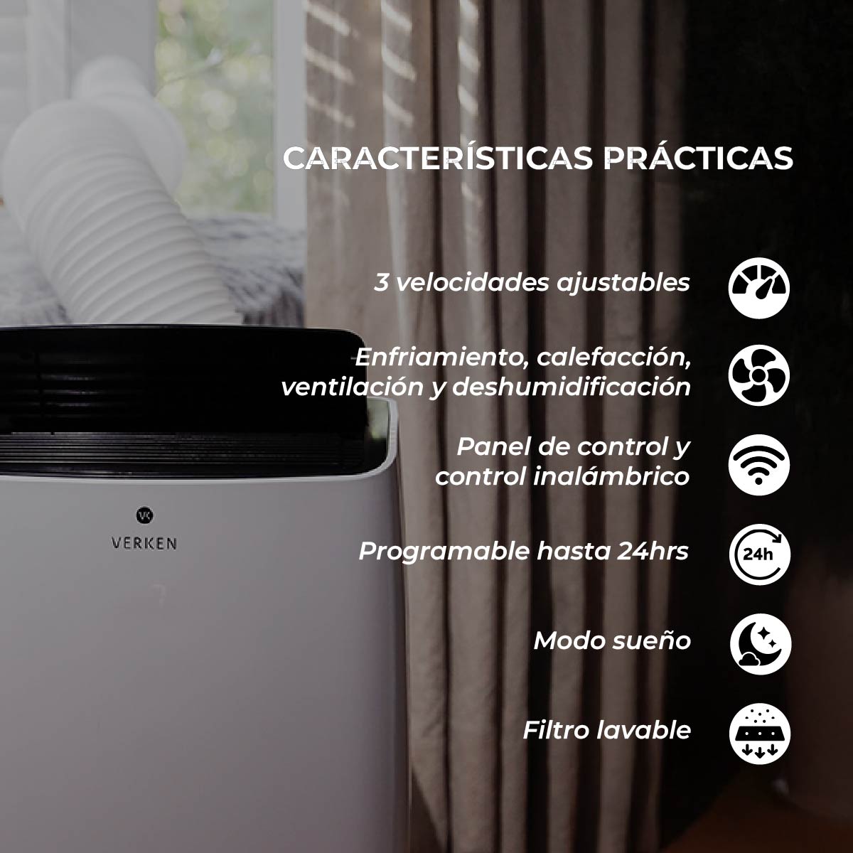 Aire Acondicionado Portátil Calefactor 4 en 1 - 12.000 BTU Frio / Calor Wifi Chamonix + Kit Ventana Corrediza 1,76 mt