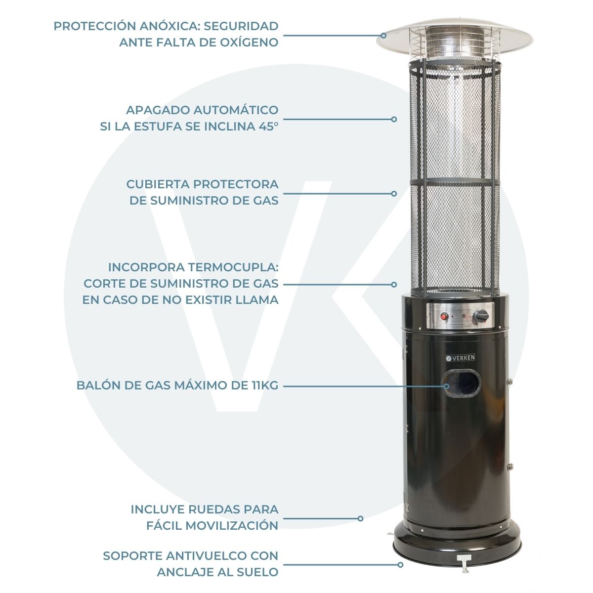 Estufa Exterior Gas Mork - Negro | Calefactor para Terrazas y Patios