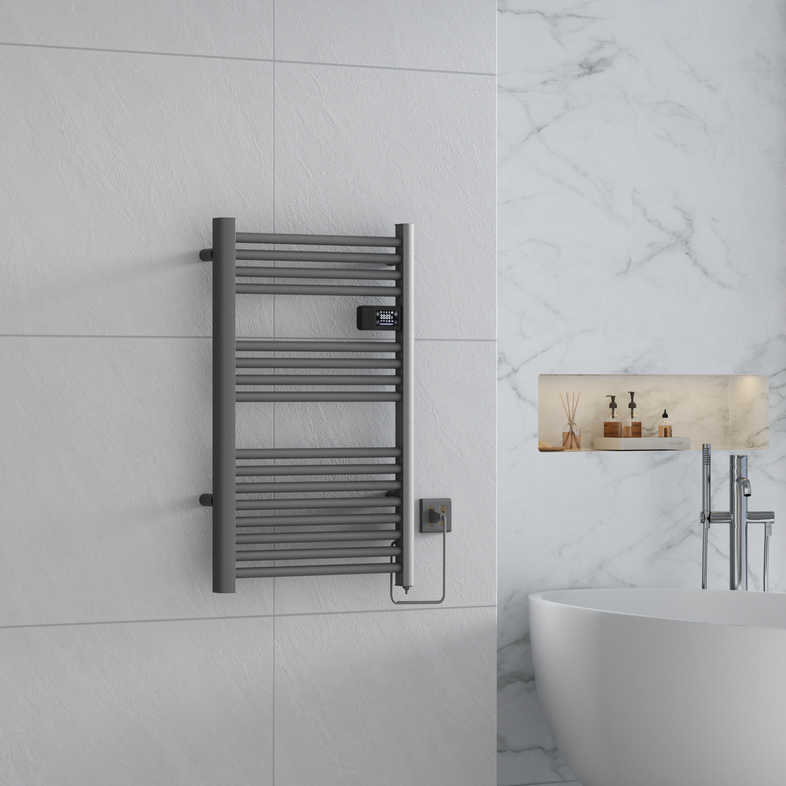 Calefactor Secador de Toallas Eléctrico para Baño Programable 500 w Mural 88x54 cm Vesubio Gris Grafito