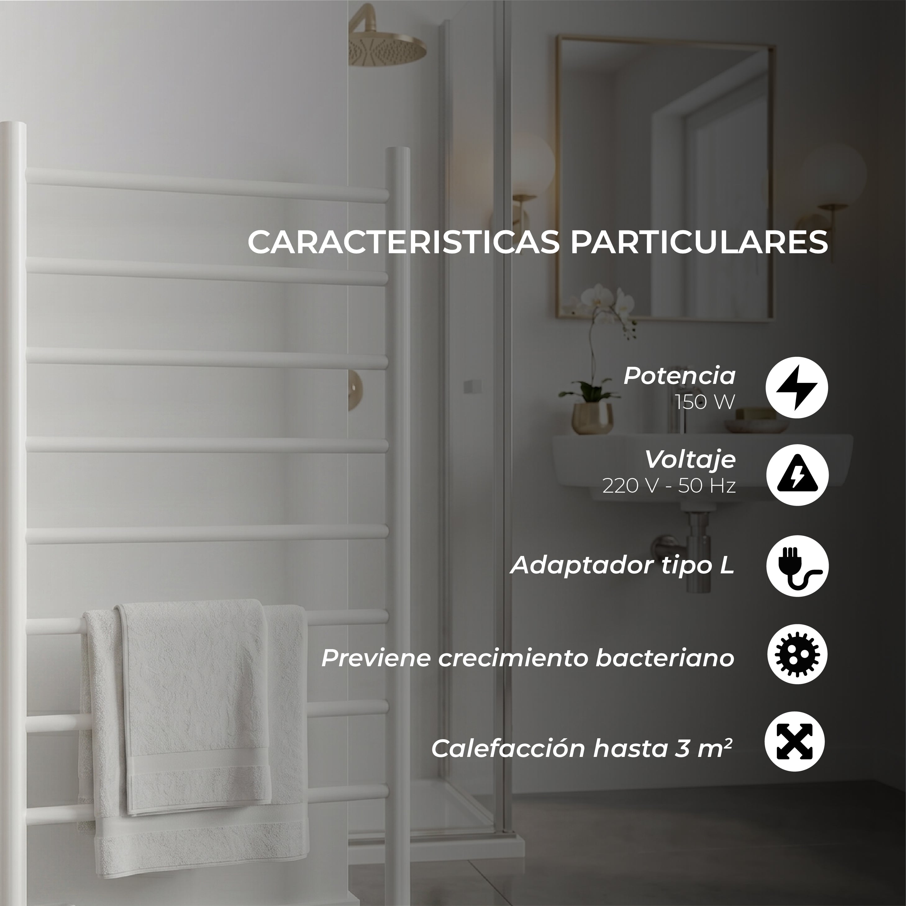 Calefactor Secador de Toalla Eléctrico para Baño 150W Pedestal 60cm x 80cm Cervo