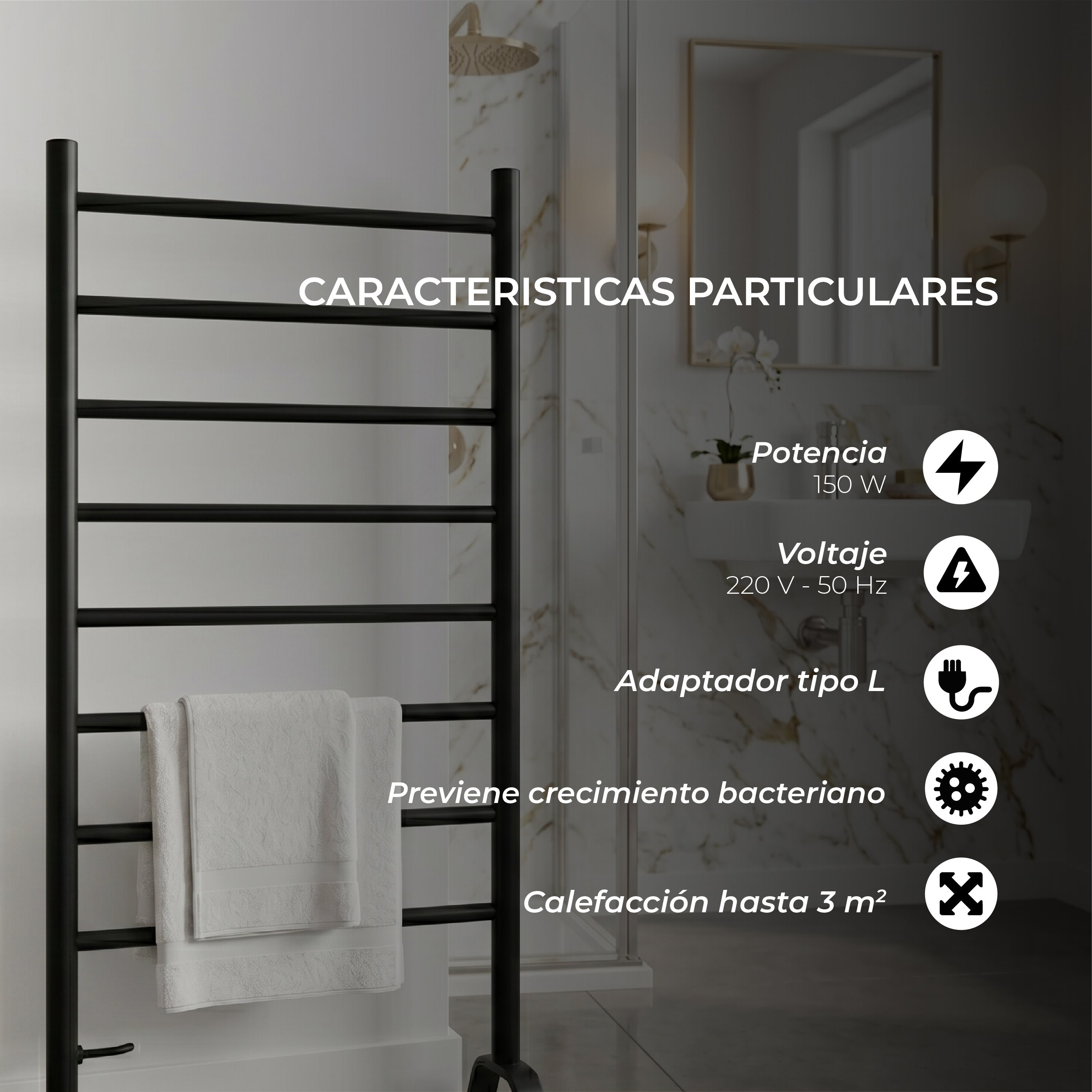 Calefactor Secador de Toalla Eléctrico para Baño 150W Pedestal 60cm x 80cm Cervo