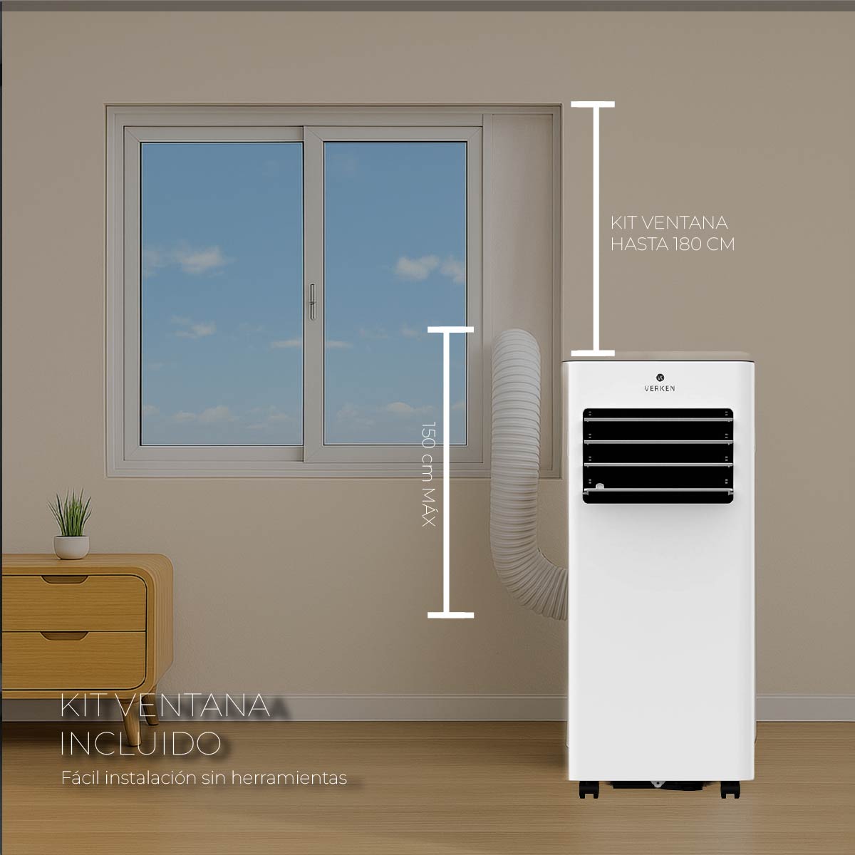 Aire Acondicionado Portátil 4 en 1 - 12.000 BTU Frío / Calor Lech + Kit Ventana Corrediza 1,80 mt