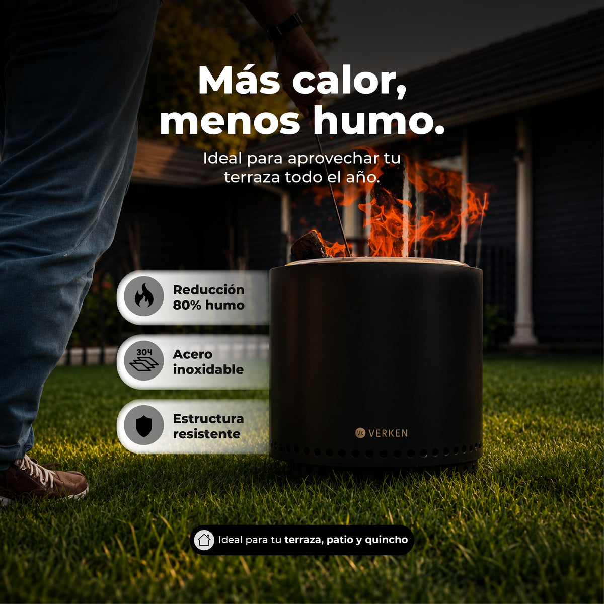 Fogón Brasero Terraza sin Humo Brann – Acero Inoxidable 304 + Accesorios  38 cm