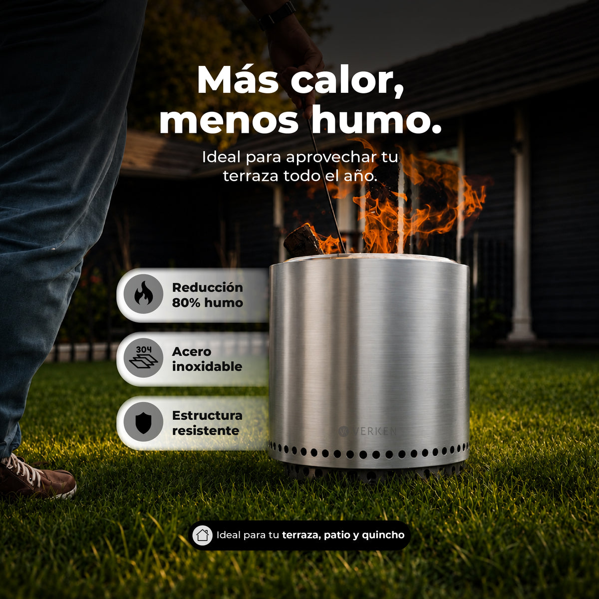 Fogón Brasero Terraza sin Humo Brann – Acero Inoxidable 304 + Accesorios  38 cm