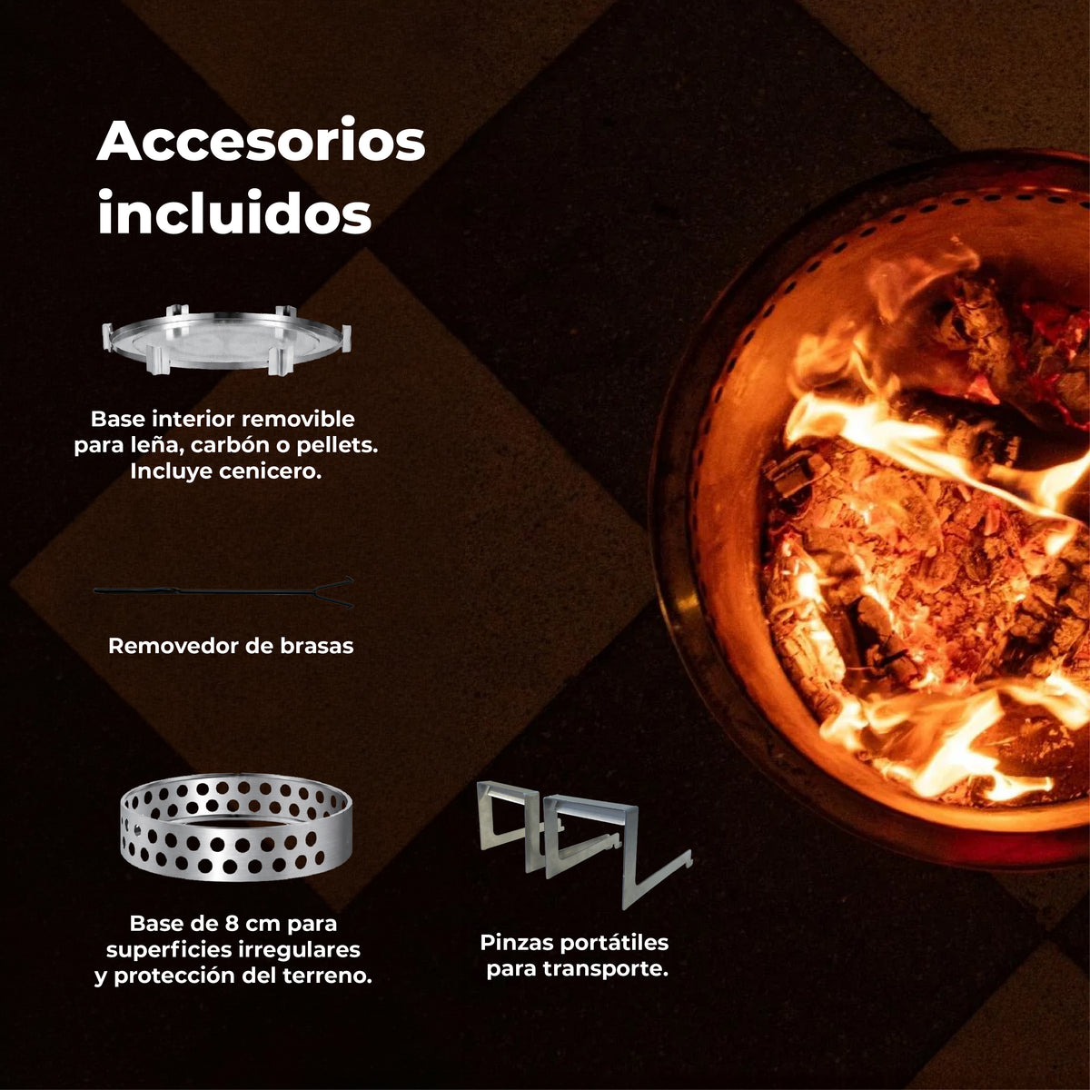 Fogón Brasero Terraza sin Humo Brann – Acero Inoxidable 304 + Accesorios  38 cm