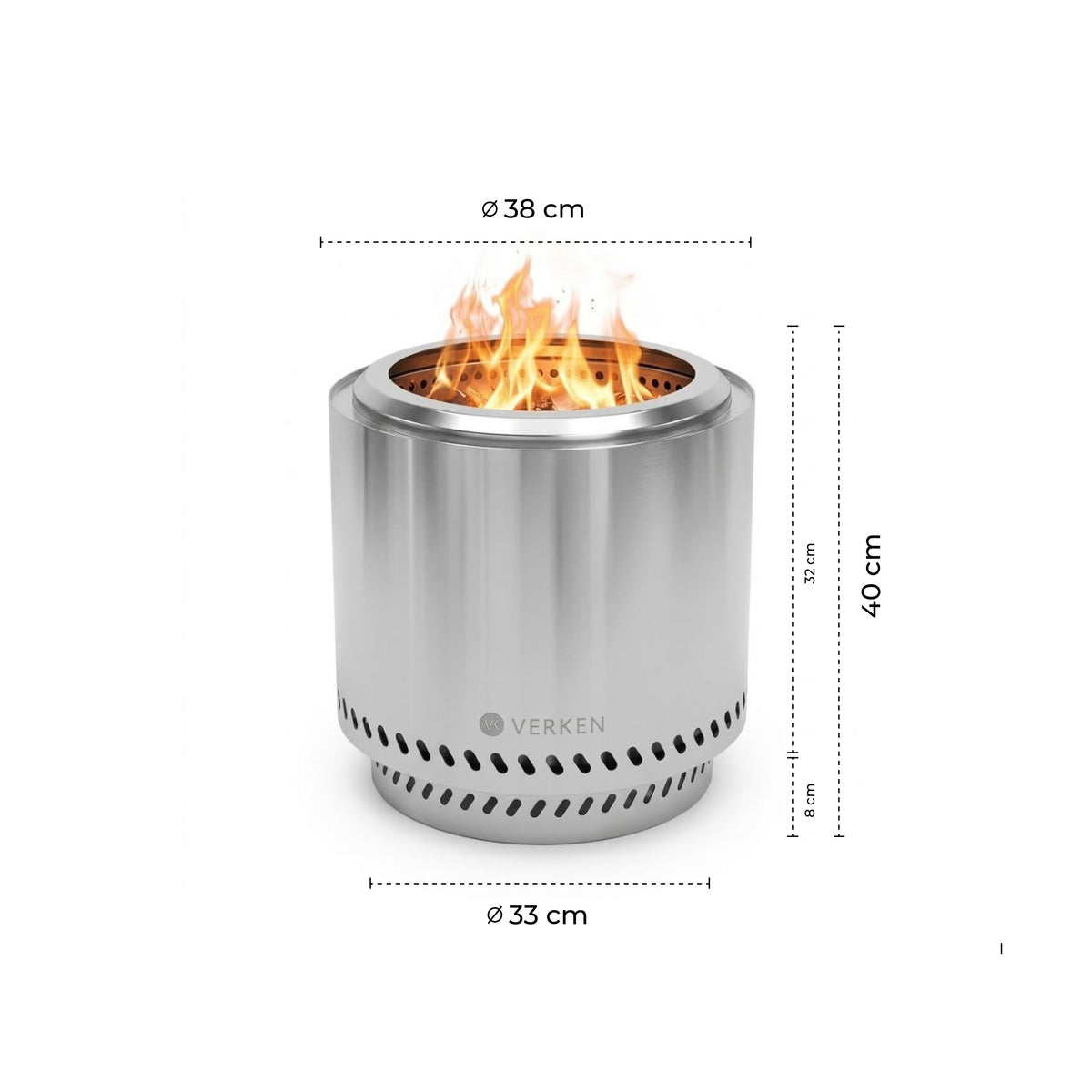 Fogón Brasero Terraza sin Humo Brann – Acero Inoxidable 304 + Accesorios  38 cm