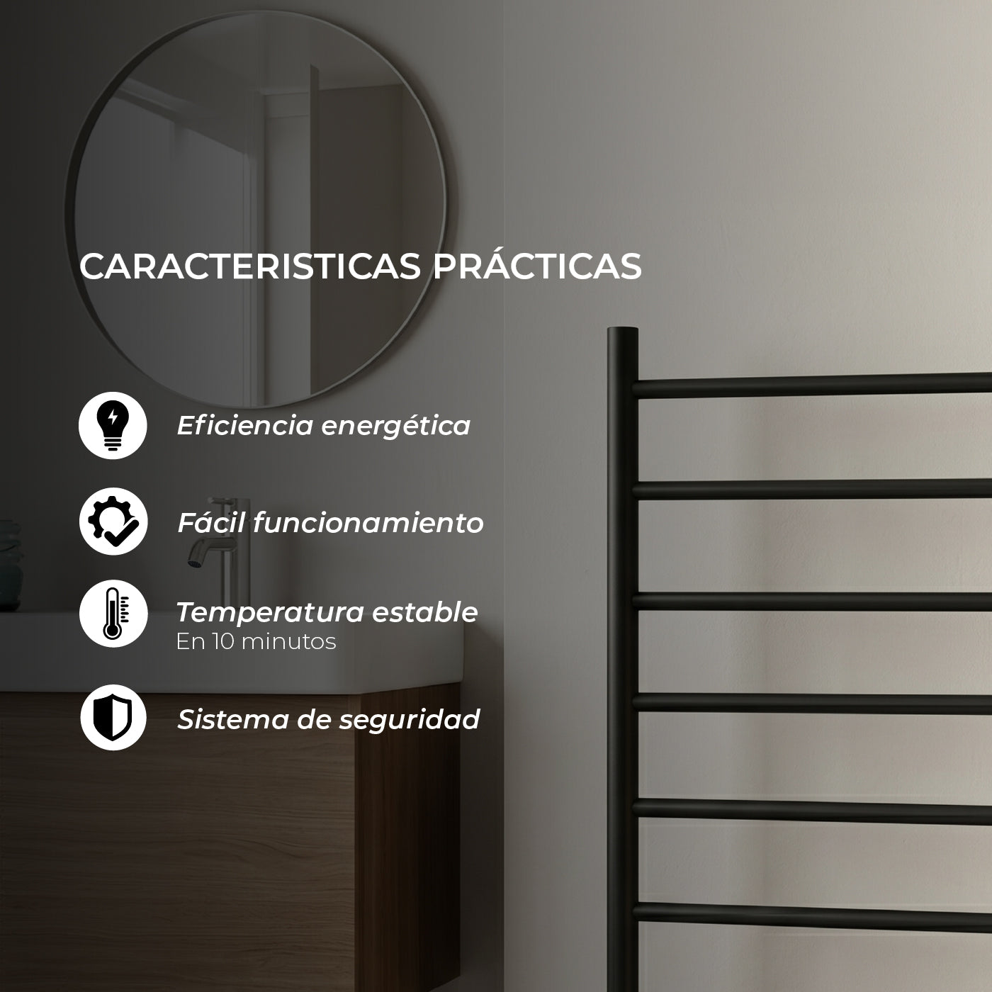 Calefactor Secador de Toalla Eléctrico para Baño 150W Pedestal 60cm x 80cm Cervo Negro
