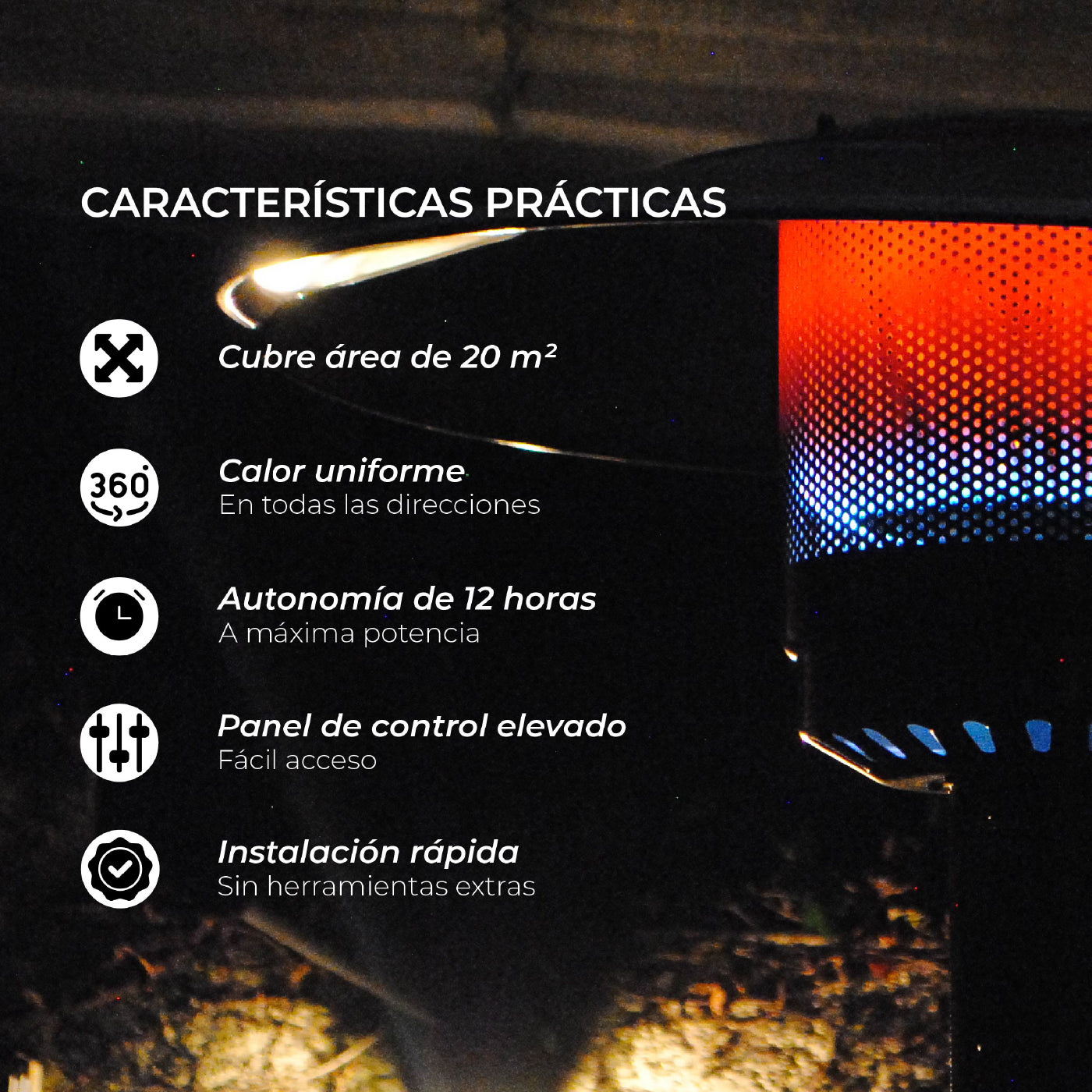 Estufa Exterior Gas Svart Pro - Negro Mate | Calefactor Gas para Terrazas y Patios