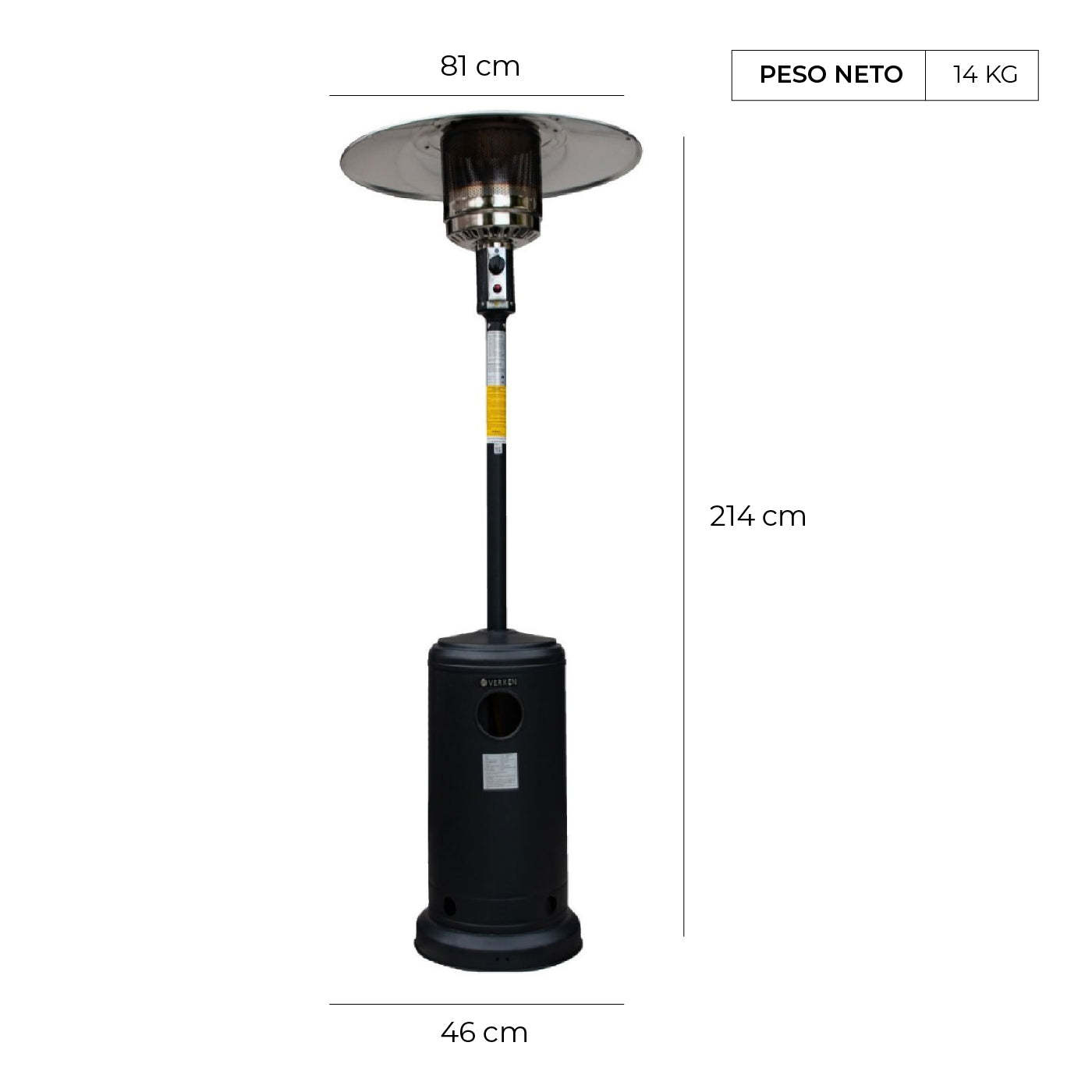 Estufa Exterior Gas Svart Pro - Negro Mate | Calefactor Gas para Terrazas y Patios