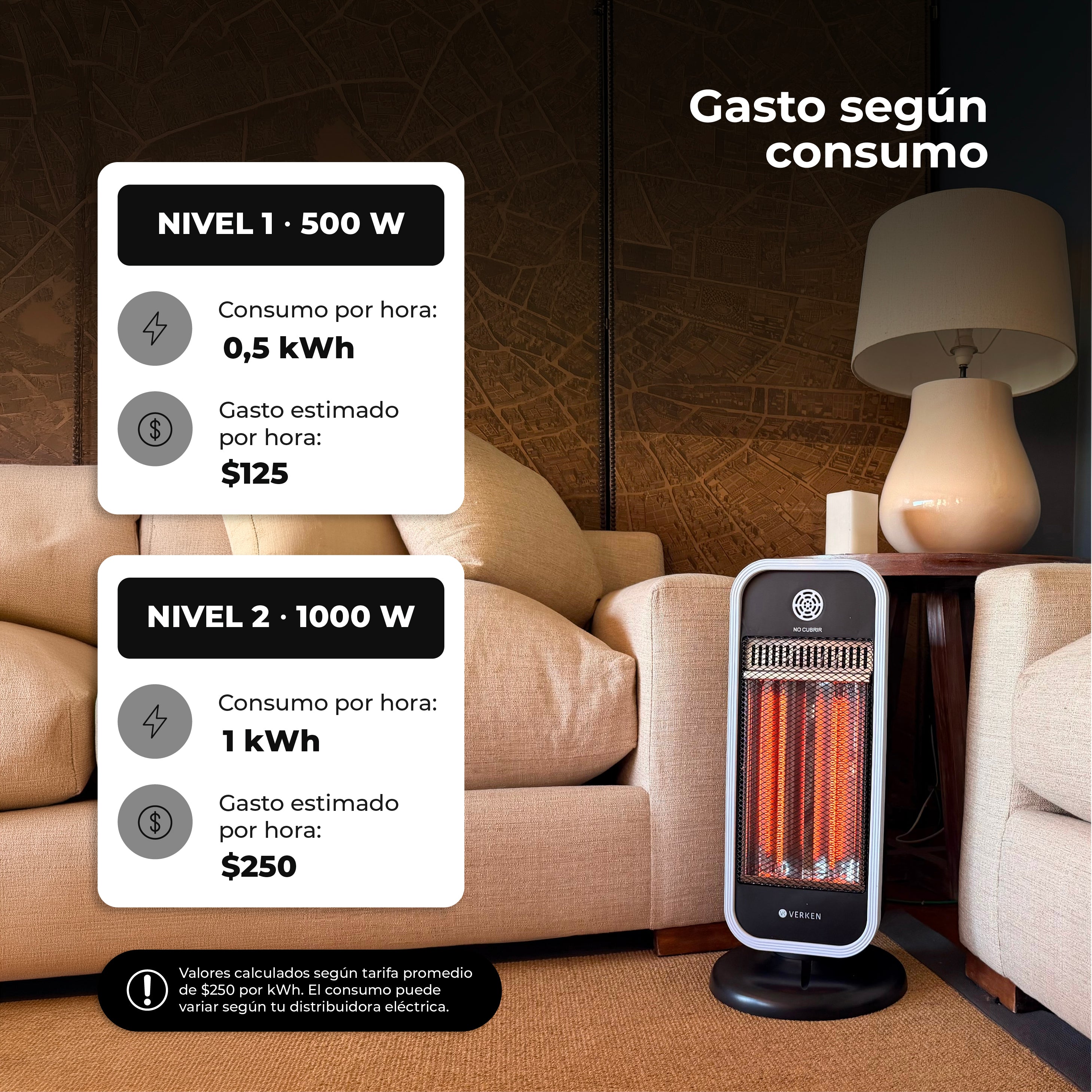 Estufa Eléctrica Fibra de Carbono Atlas 1000W