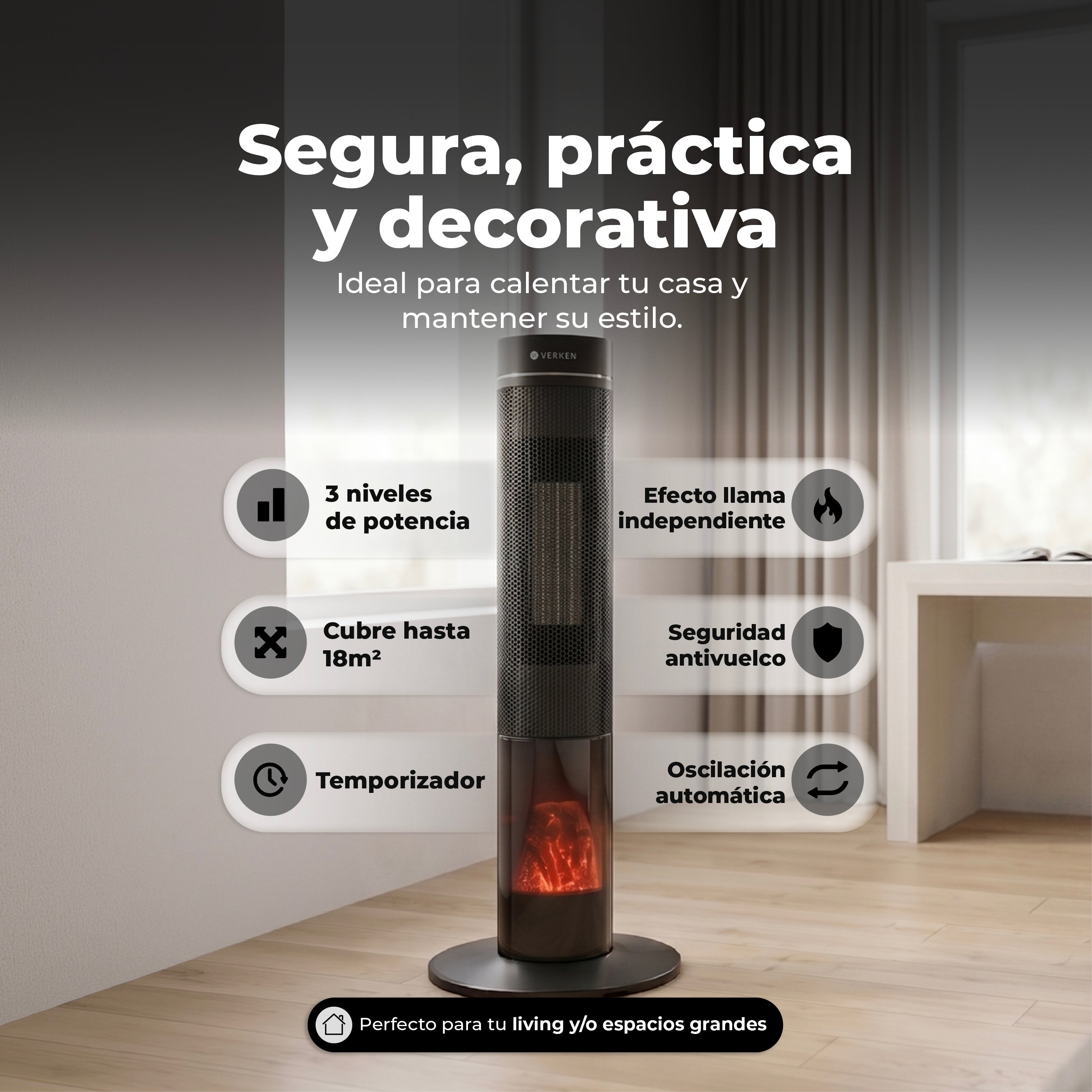 Calefactor Chimenea Estufa Eléctrica Ignis Flame 2000W