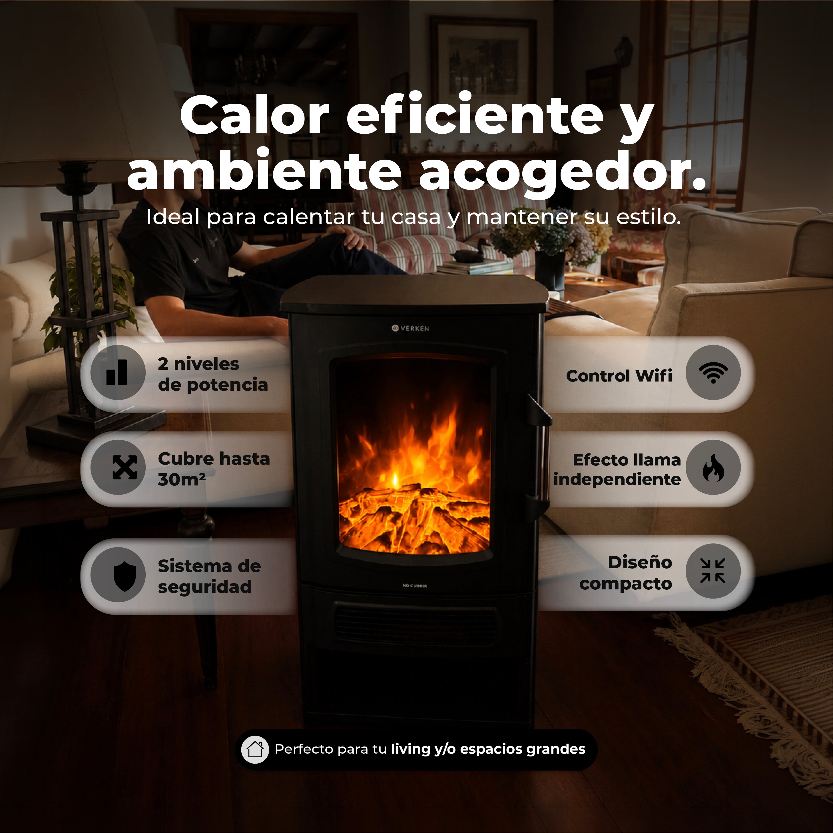 Calefactor Chimenea Eléctrica Wifi Magma 2000W
