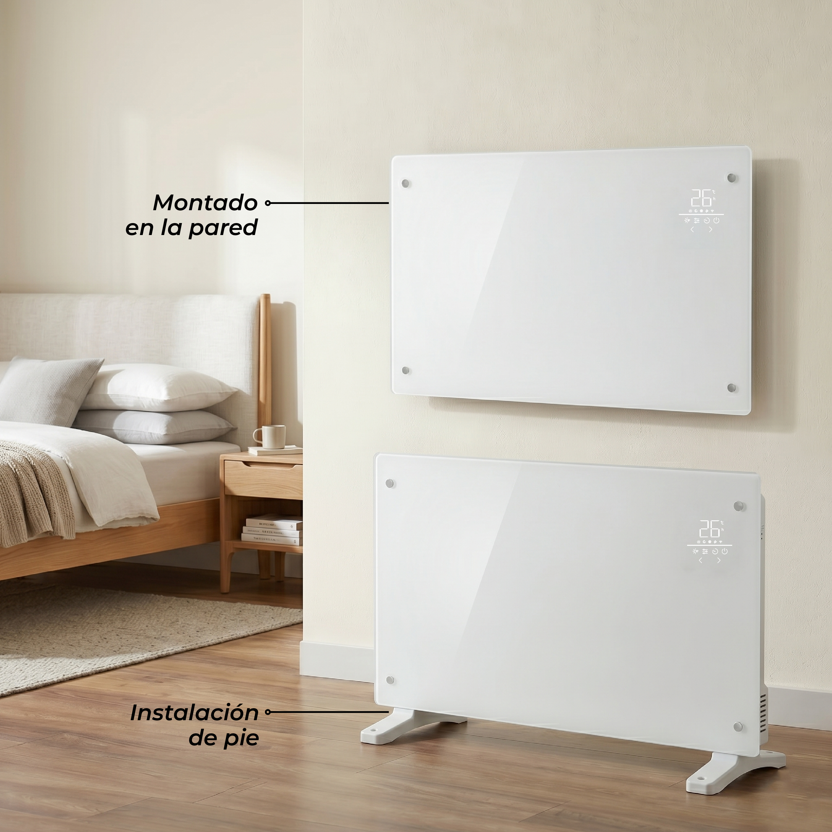 Pack x2 Estufas Paneles Radiadores Eléctricos Heatglass Blanco 2000W
