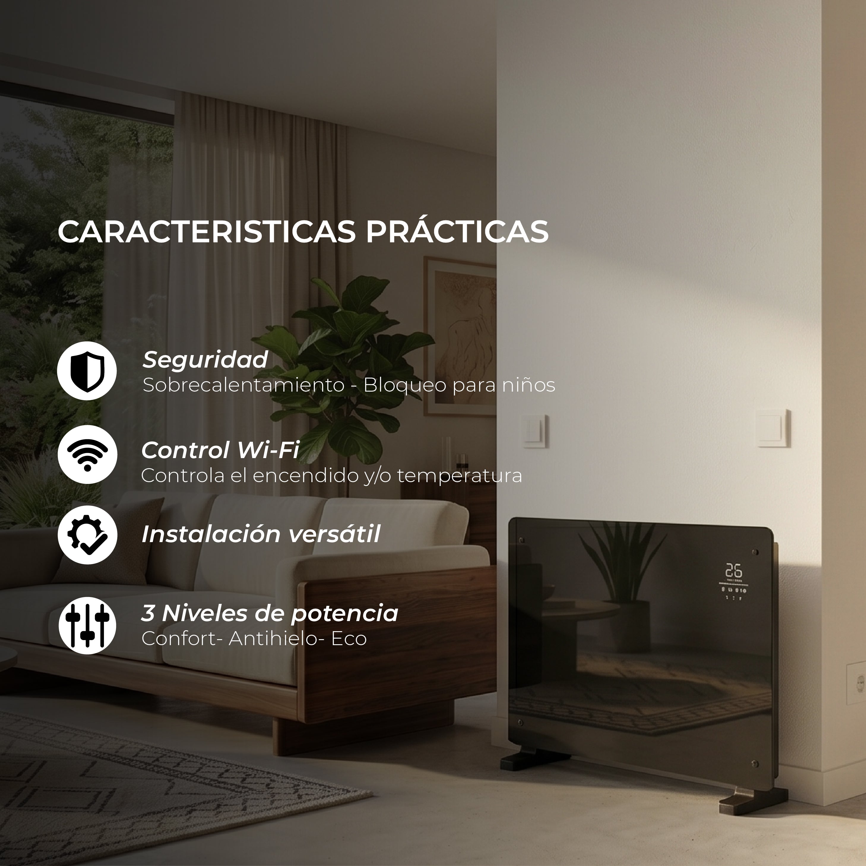 Pack x2 Estufas Paneles Radiadores Eléctricos Heatglass Negro 2000W