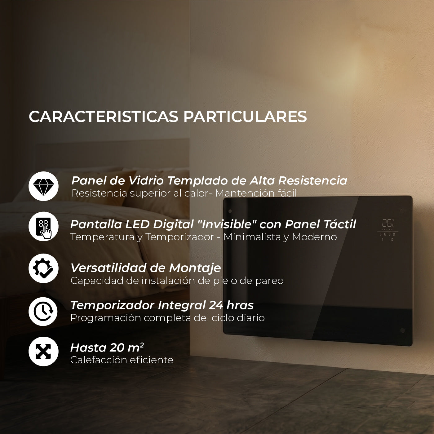 Pack x2 Estufas Paneles Radiadores Eléctricos Heatglass Negro 2000W