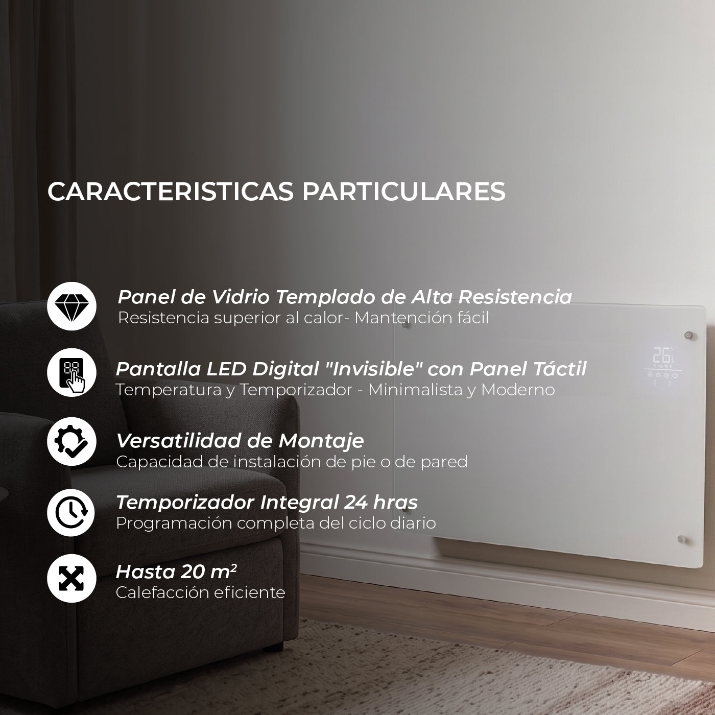 Pack x2 Estufas Paneles Radiadores Eléctricos Nordglass Blanco 1500W