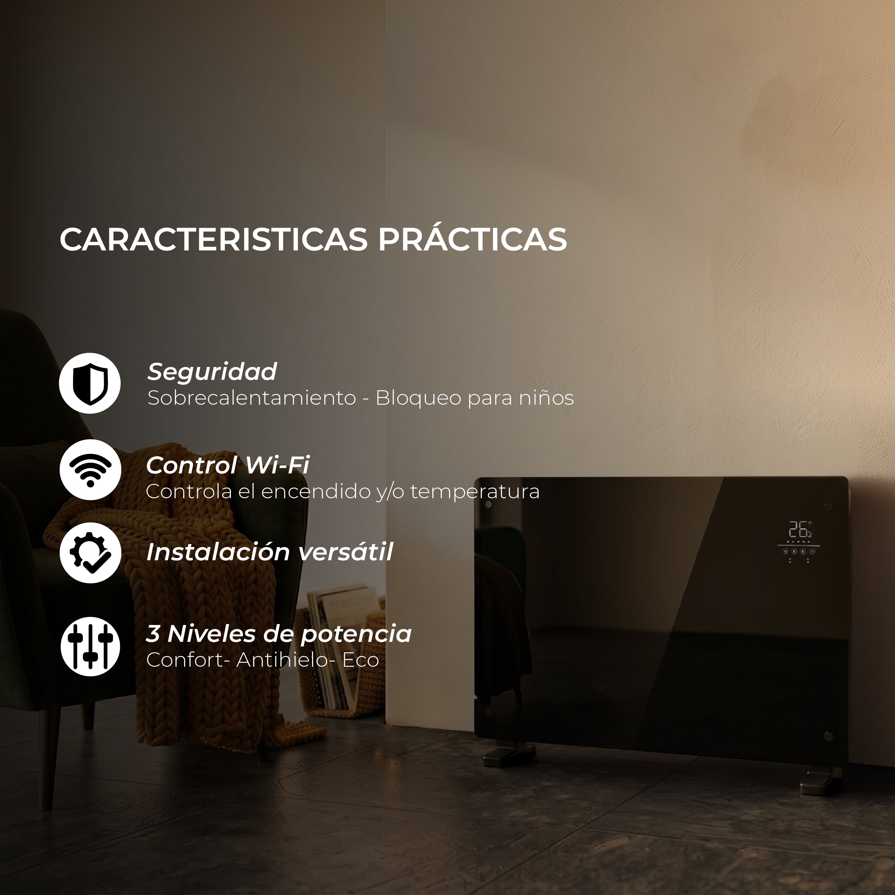 Pack x2 Estufas Paneles Radiadores Eléctricos Nordglass Negro 1500W