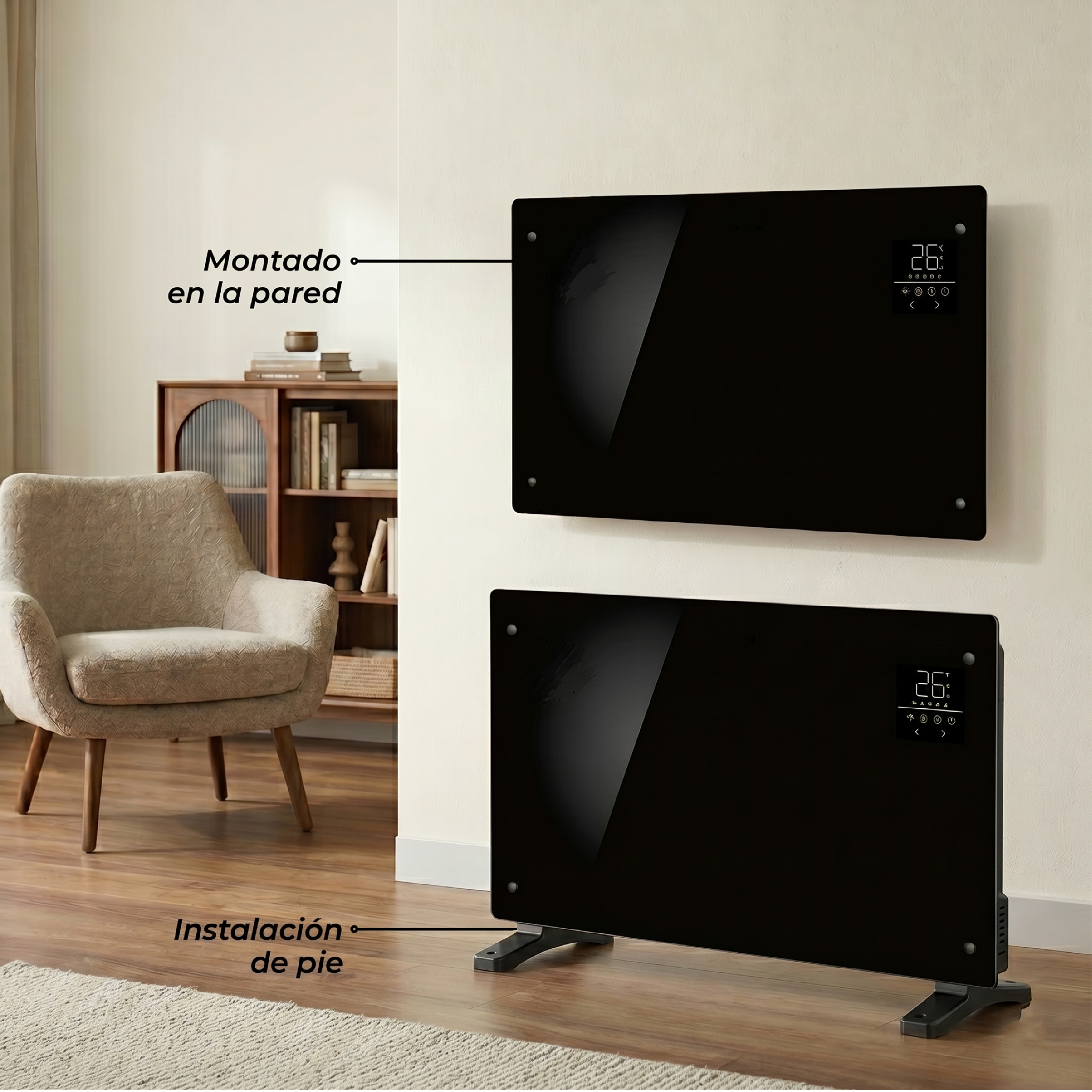 Pack x2 Estufas Paneles Radiadores Eléctricos Nordglass Negro 1500W