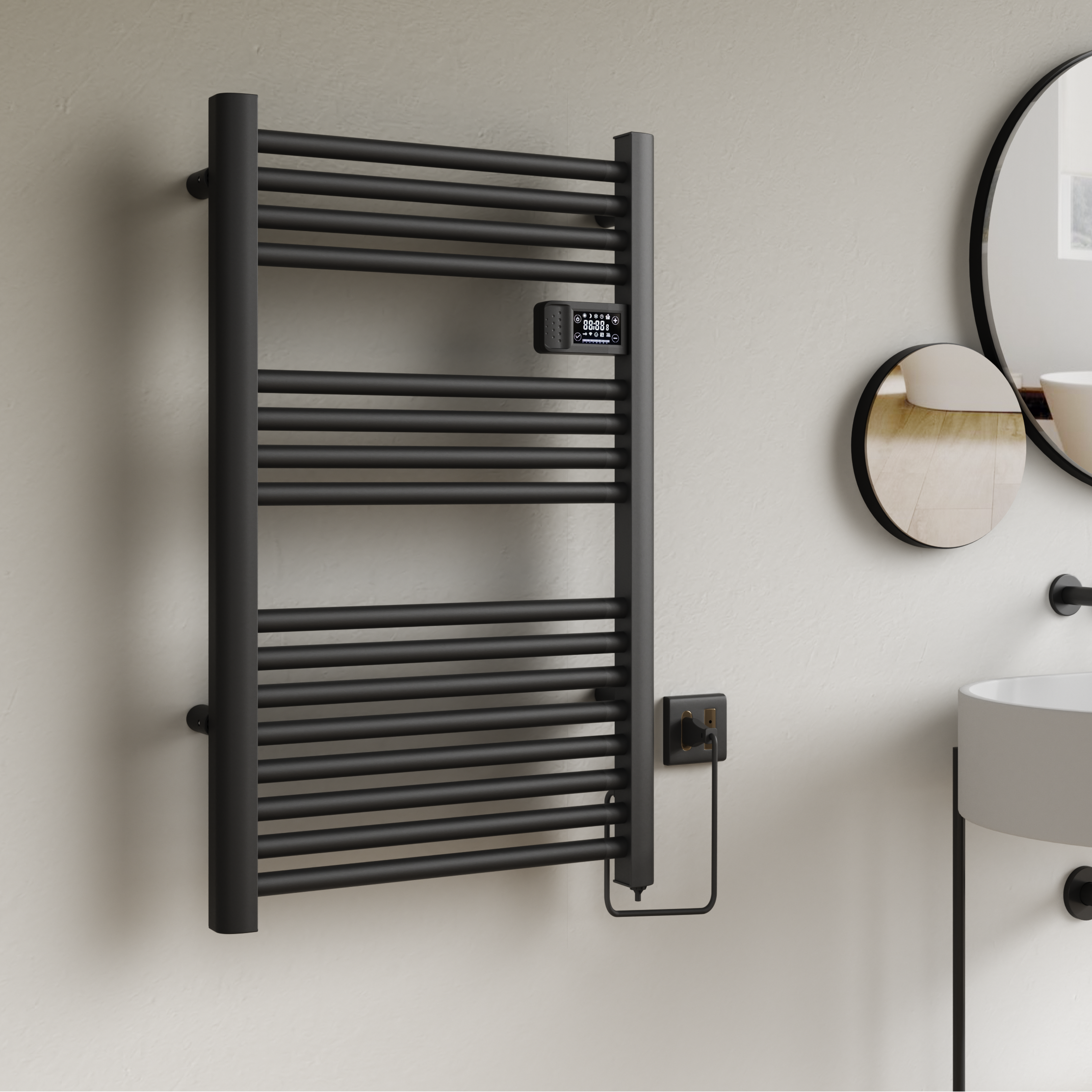 Calefactor Secador de Toallas Eléctrico para Baño Programable 500 w Mural 88x54 cm Vesubio Negro