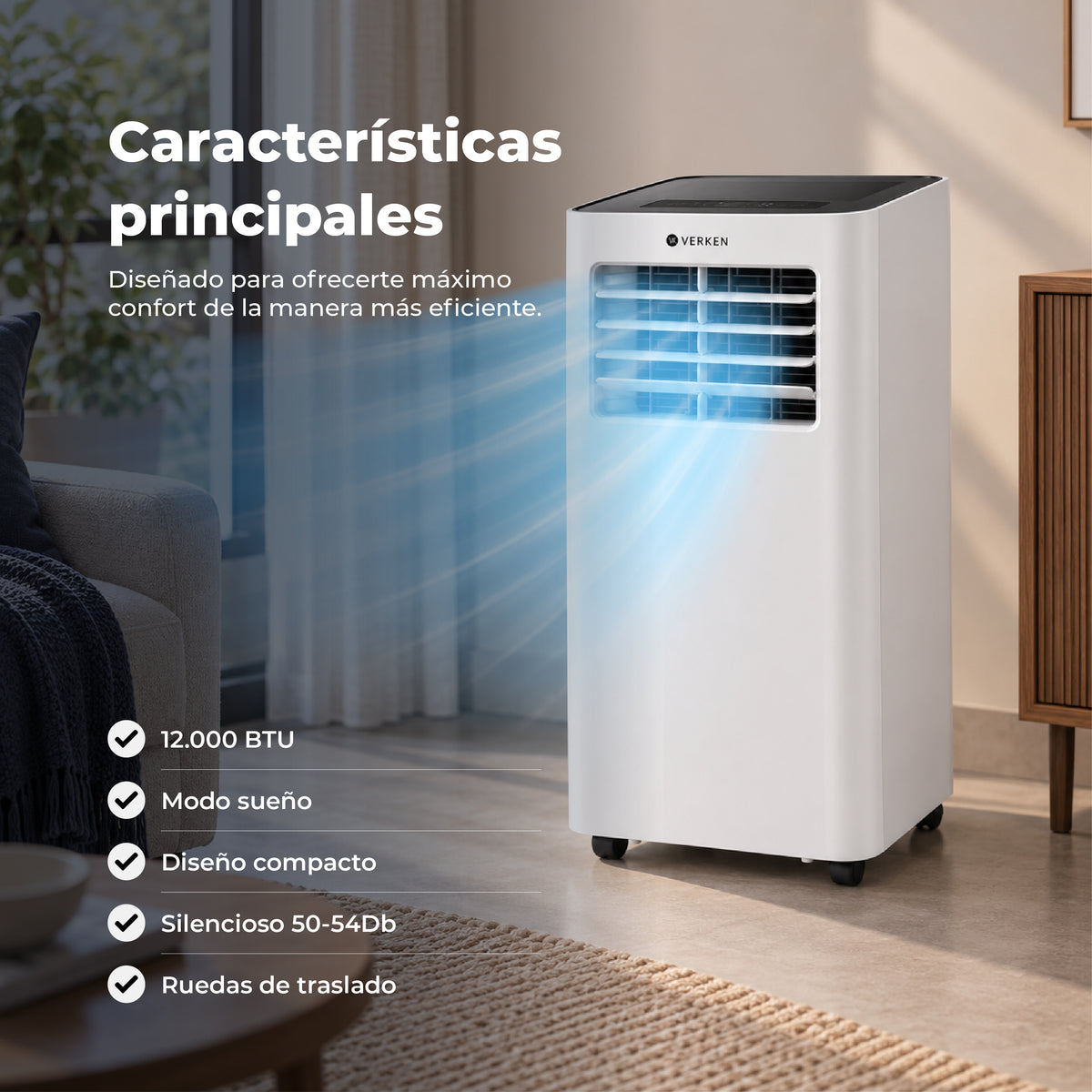 Aire Acondicionado Portátil 4 en 1 - 12.000 BTU Frío / Calor Lech + Kit Ventana Corrediza 1,80 mt