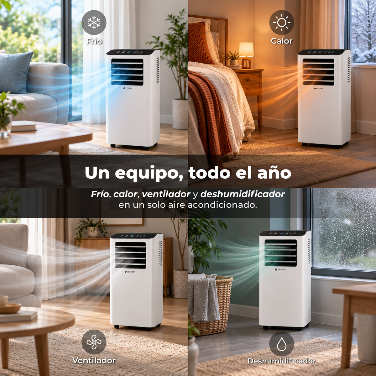 Aire Acondicionado Portátil 4 en 1 - 14.000 BTU Frío Calor Wifi Lech (hasta 30 m²) + Kit Ventana Corrediza 1,80 mt