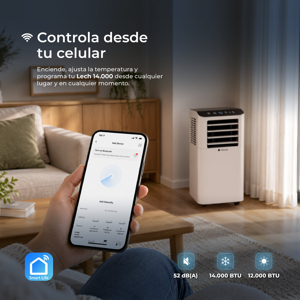 Aire Acondicionado Portátil 4 en 1 - 14.000 BTU Frío Calor Wifi Lech + Kit Ventana Corrediza 1,76 mt