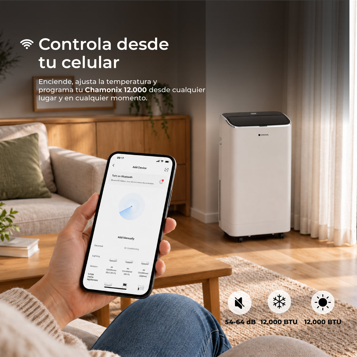 Aire Acondicionado Portátil Calefactor 4 en 1 - 12.000 BTU Frio / Calor Wifi Chamonix + Kit Ventana Corrediza 1,80 mt
