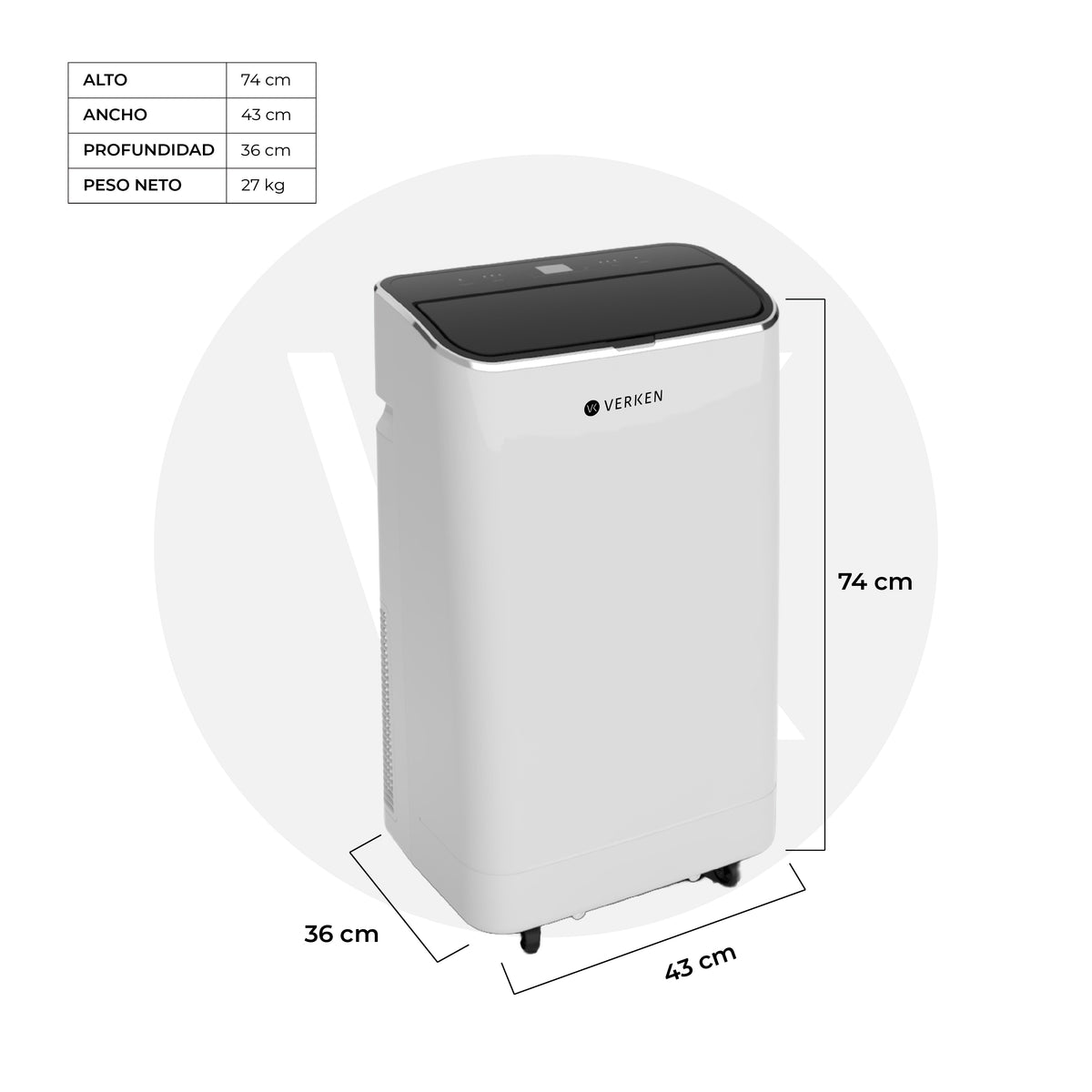 Aire Acondicionado Portátil Calefactor 4 en 1 - 12.000 BTU Frio / Calor Wifi Chamonix + Kit Ventana Corrediza 1,80 mt
