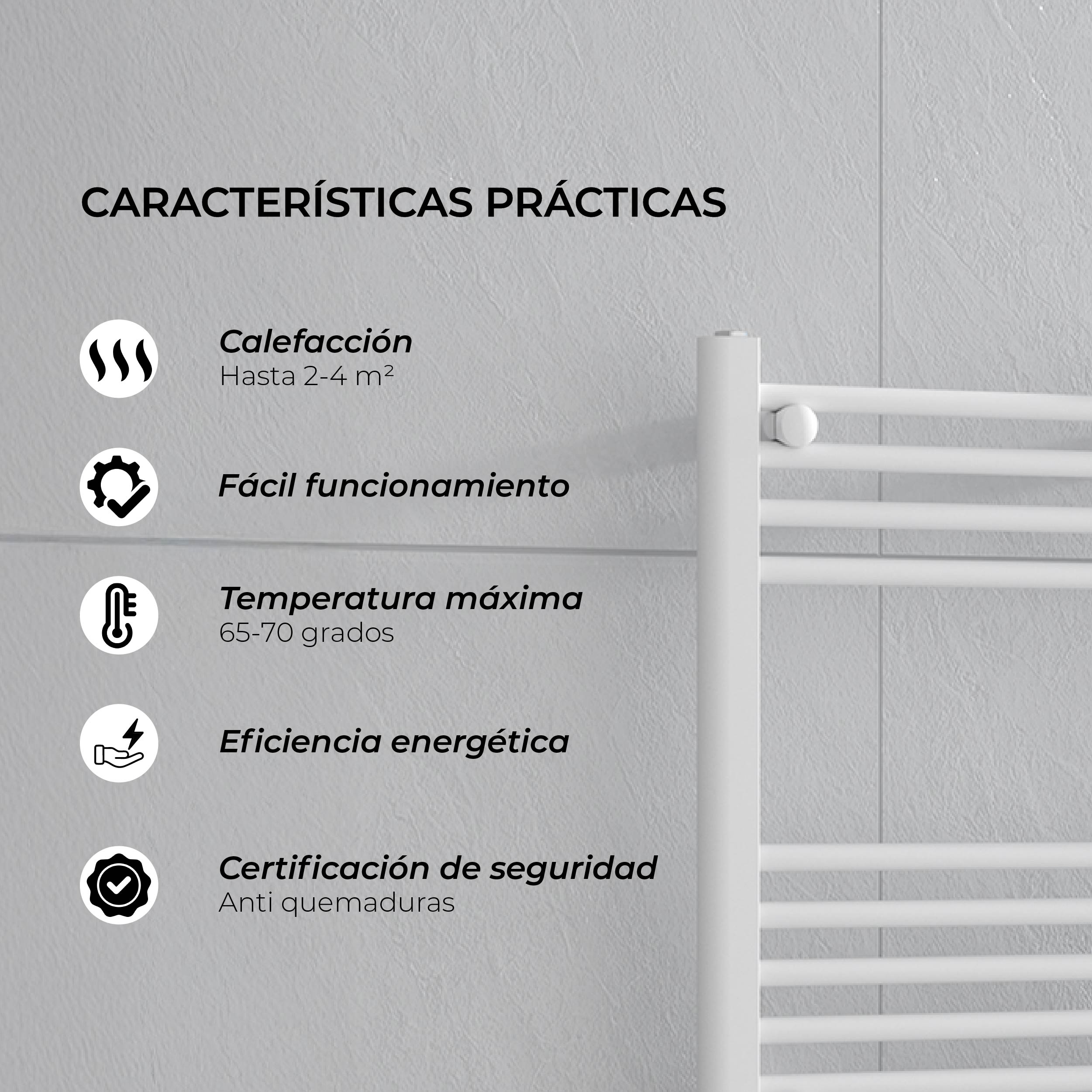 Calefactor Secador de Toallas Eléctrico para Baño 200W Mural 60x50 cm Lipari Blanco