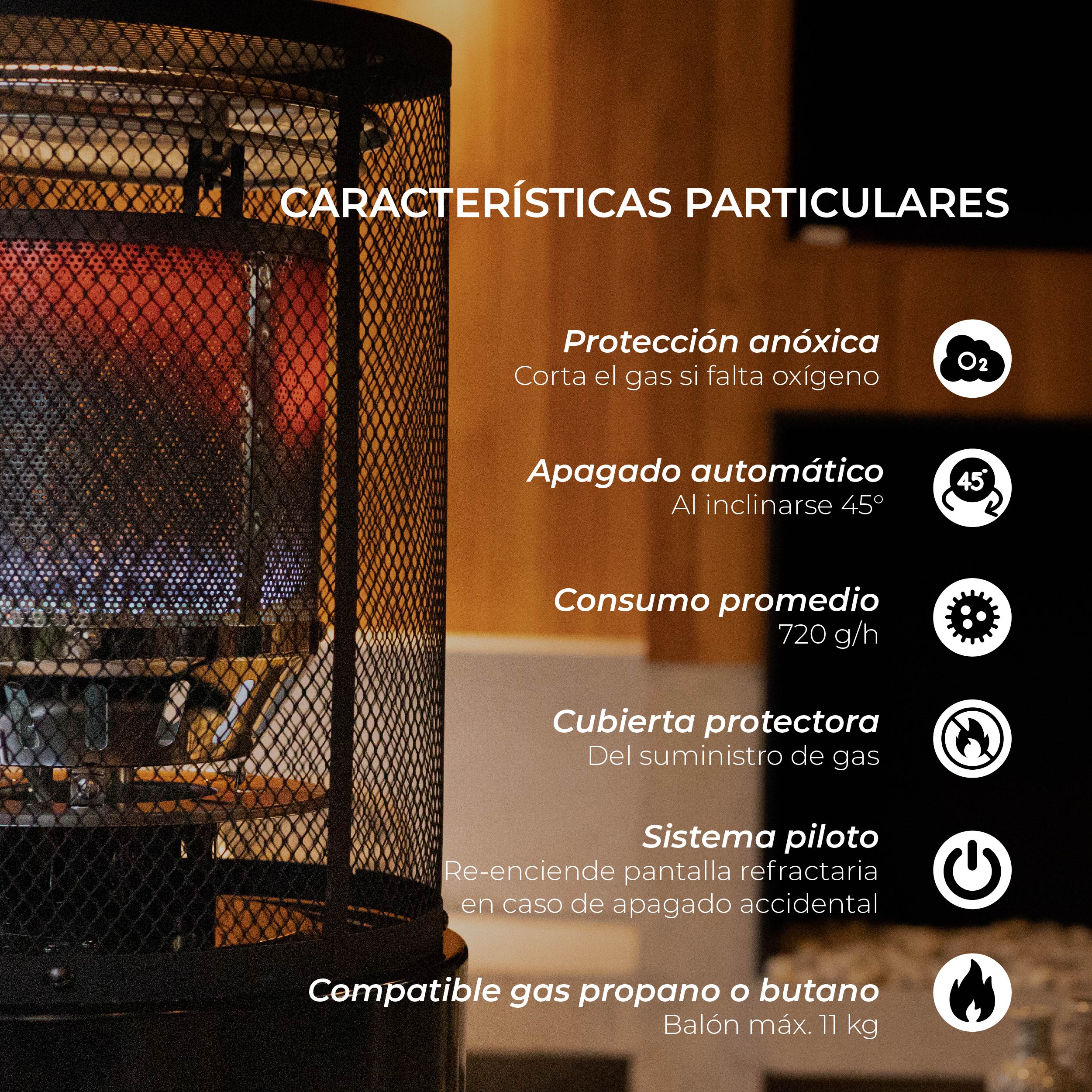 Estufa Exterior Gas Litt - Mate | Calefactor Gas para Terrazas y Patios