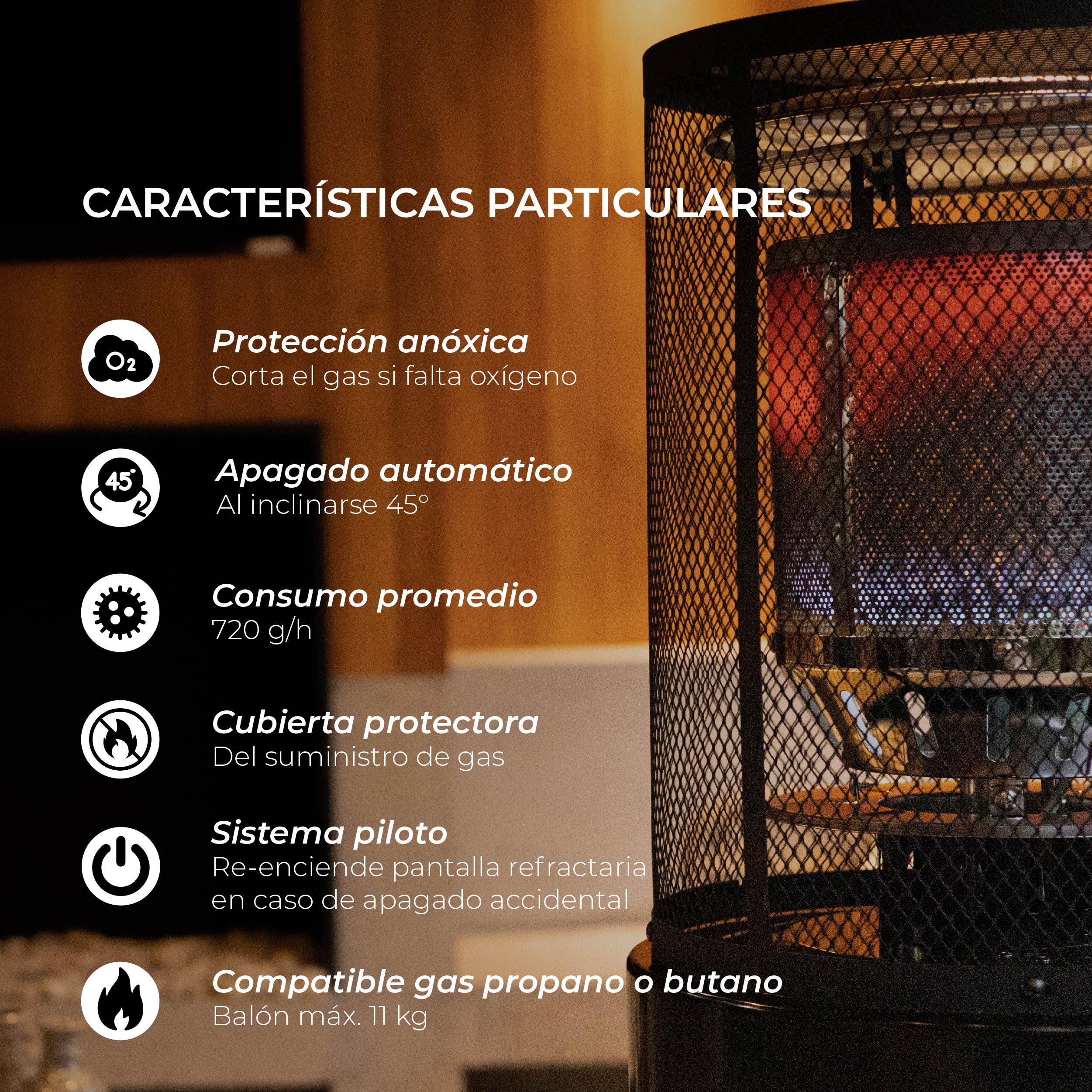 Estufa Exterior Gas Litt - Negro | Calefactor Gas para Terrazas y Patios