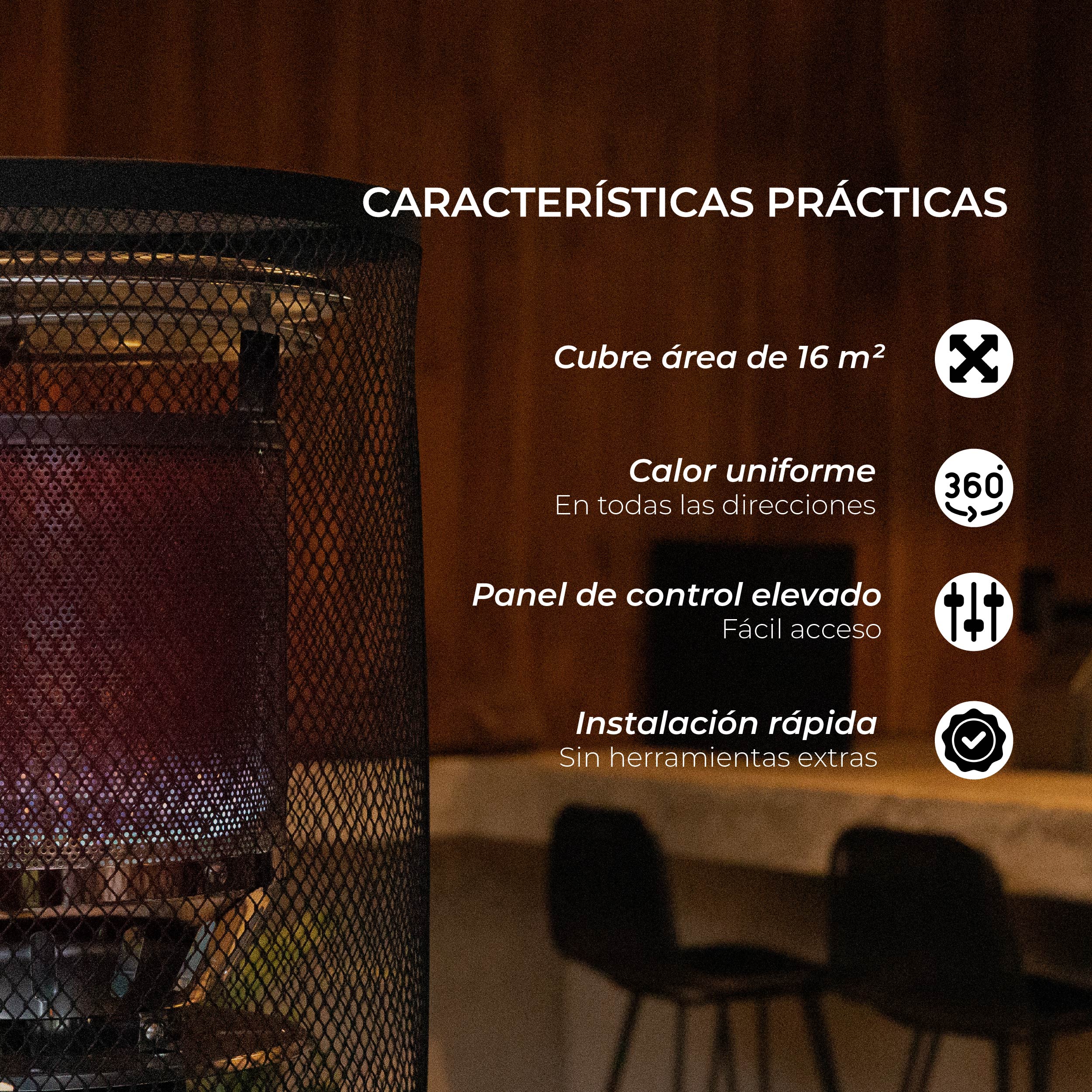 Estufa Exterior Gas Litt - Negro | Calefactor Gas para Terrazas y Patios