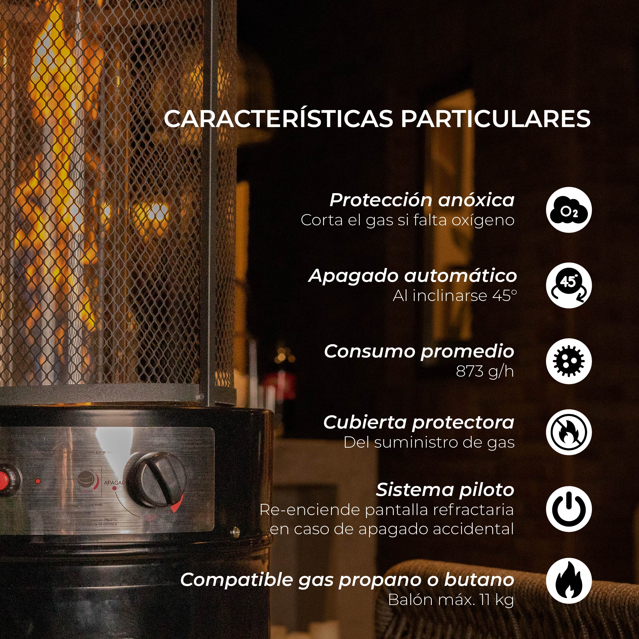 Estufa Exterior Gas Krom - Mate | Calefactor Gas para Terrazas y Patios