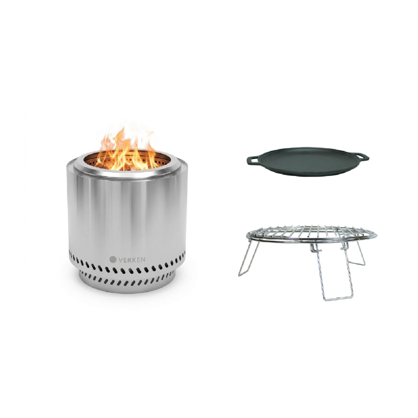 Pack Parrillero Brasero Sin Humo S 38 cm Plateado + Accesorios