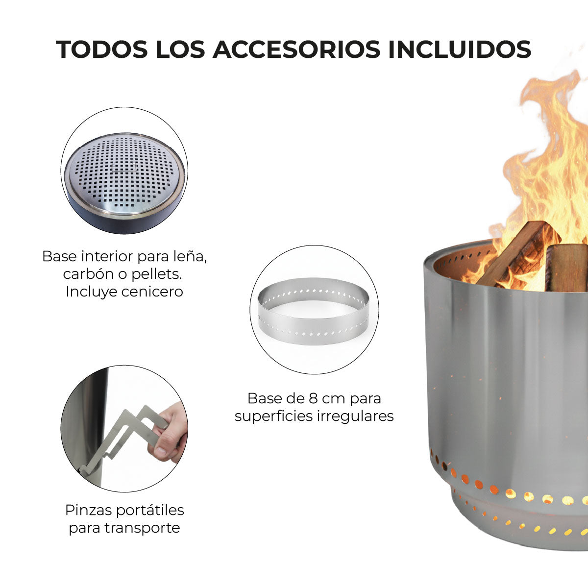 Fogón Brasero Terraza sin Humo Brann – Acero Inoxidable 304 + Accesorios / 50 cm